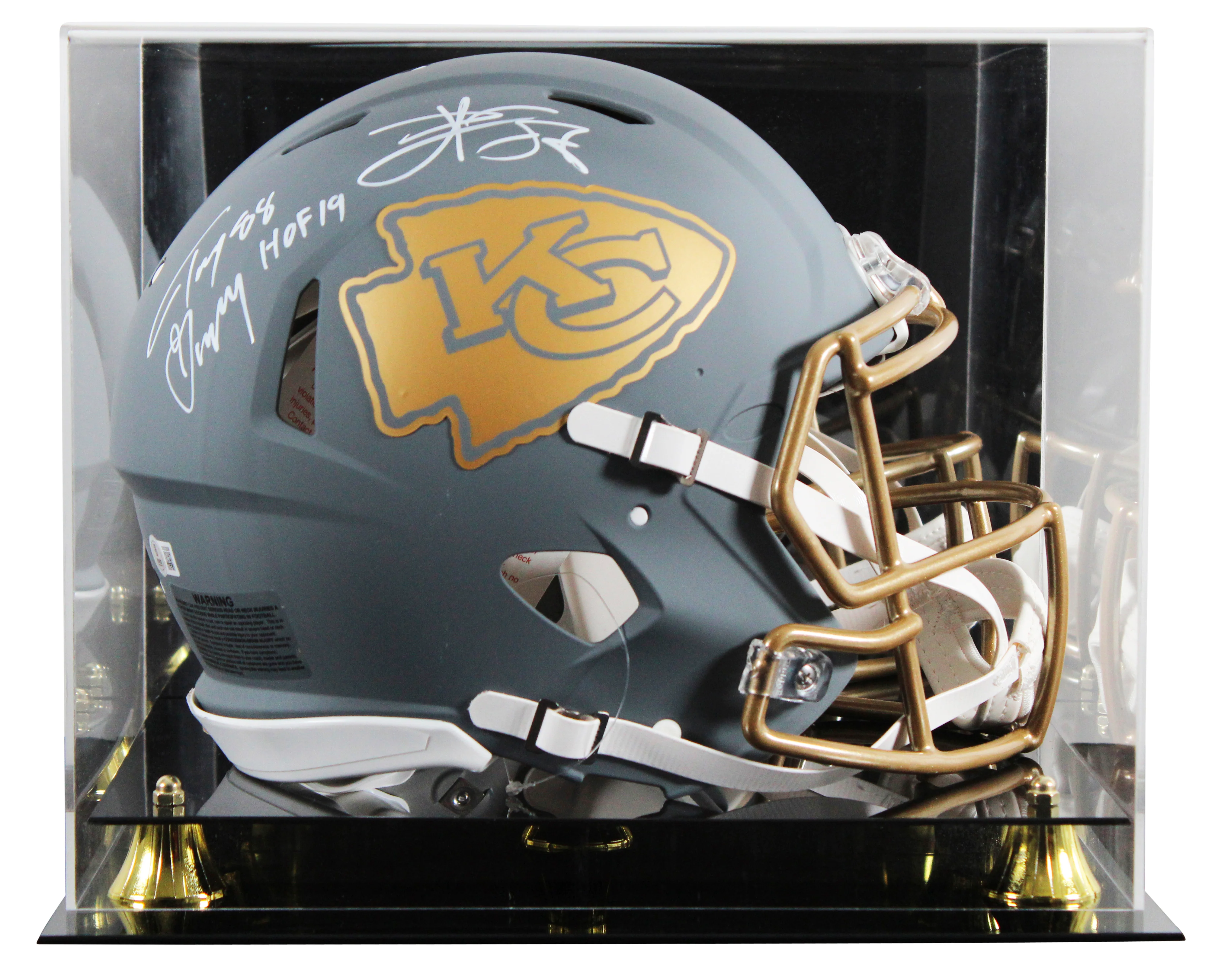 Tony Gonzalez & Travis Kelce Signed Slate F/S Speed Proline Helmet W/ Case BAS W - Image 2