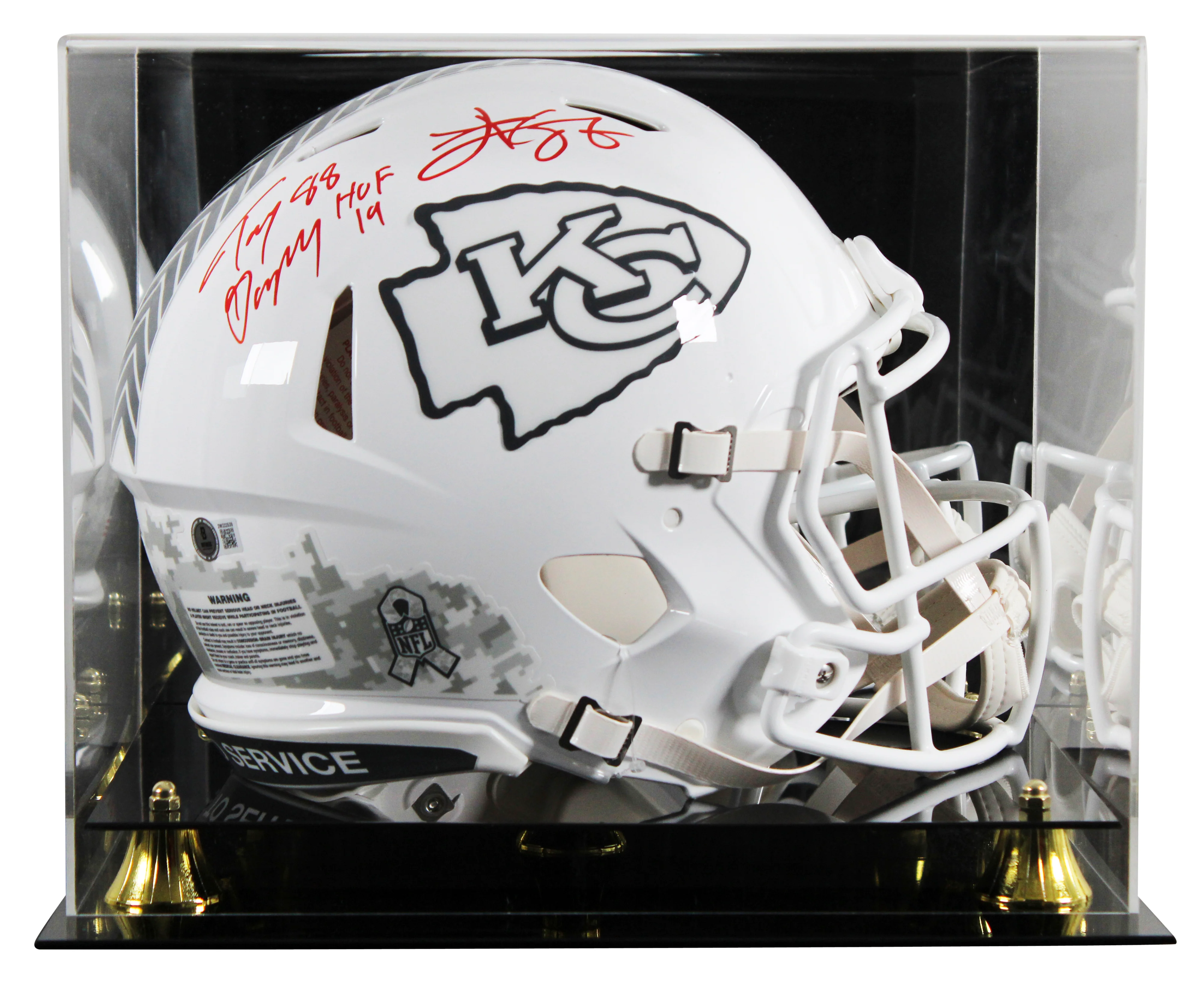 Tony Gonzalez & Travis Kelce Signed STS III F/S Speed Proline Helmet W/ Case BAS - Image 2