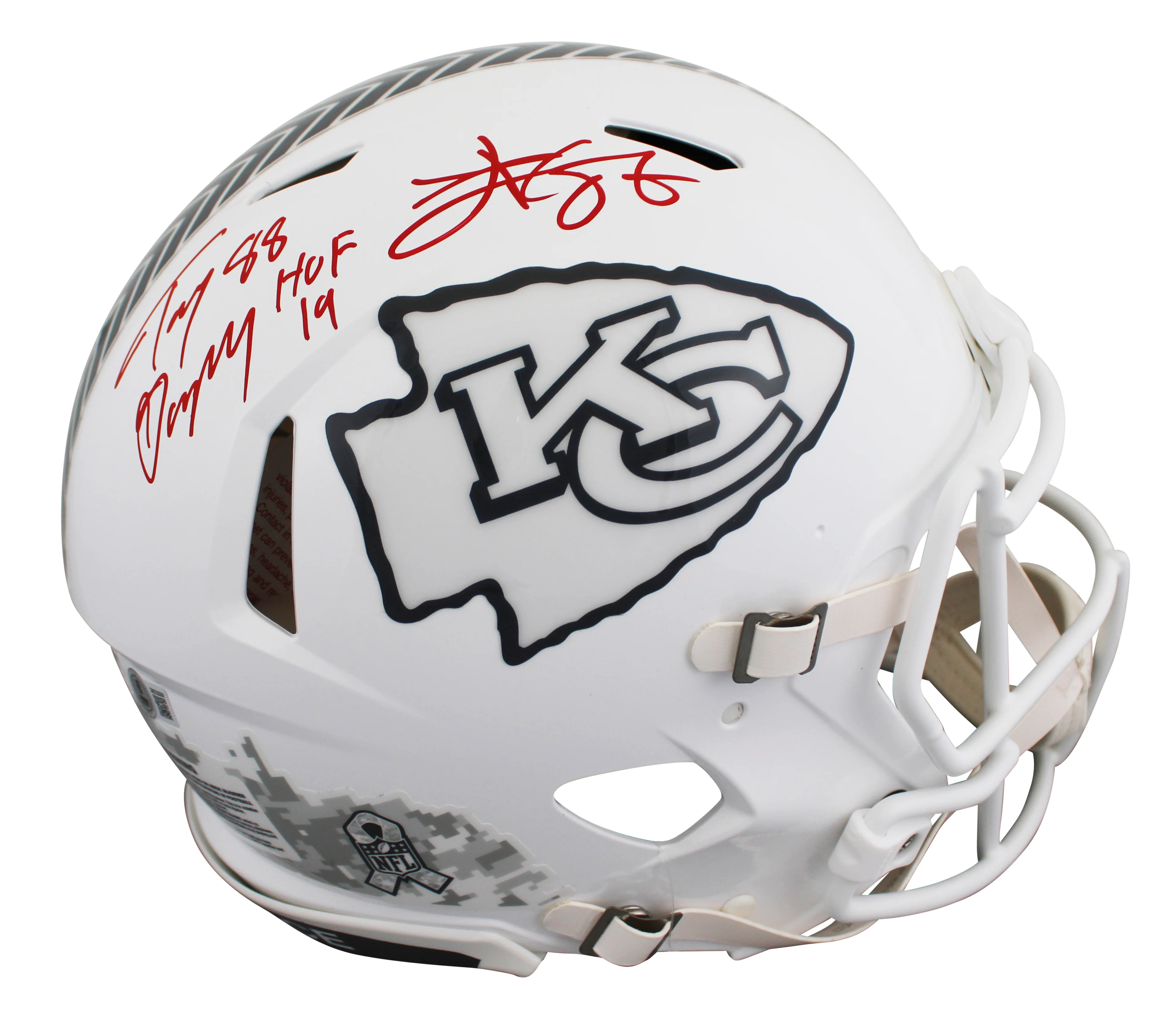 Tony Gonzalez & Travis Kelce Signed STS III F/S Speed Proline Helmet W/ Case BAS - Image 3
