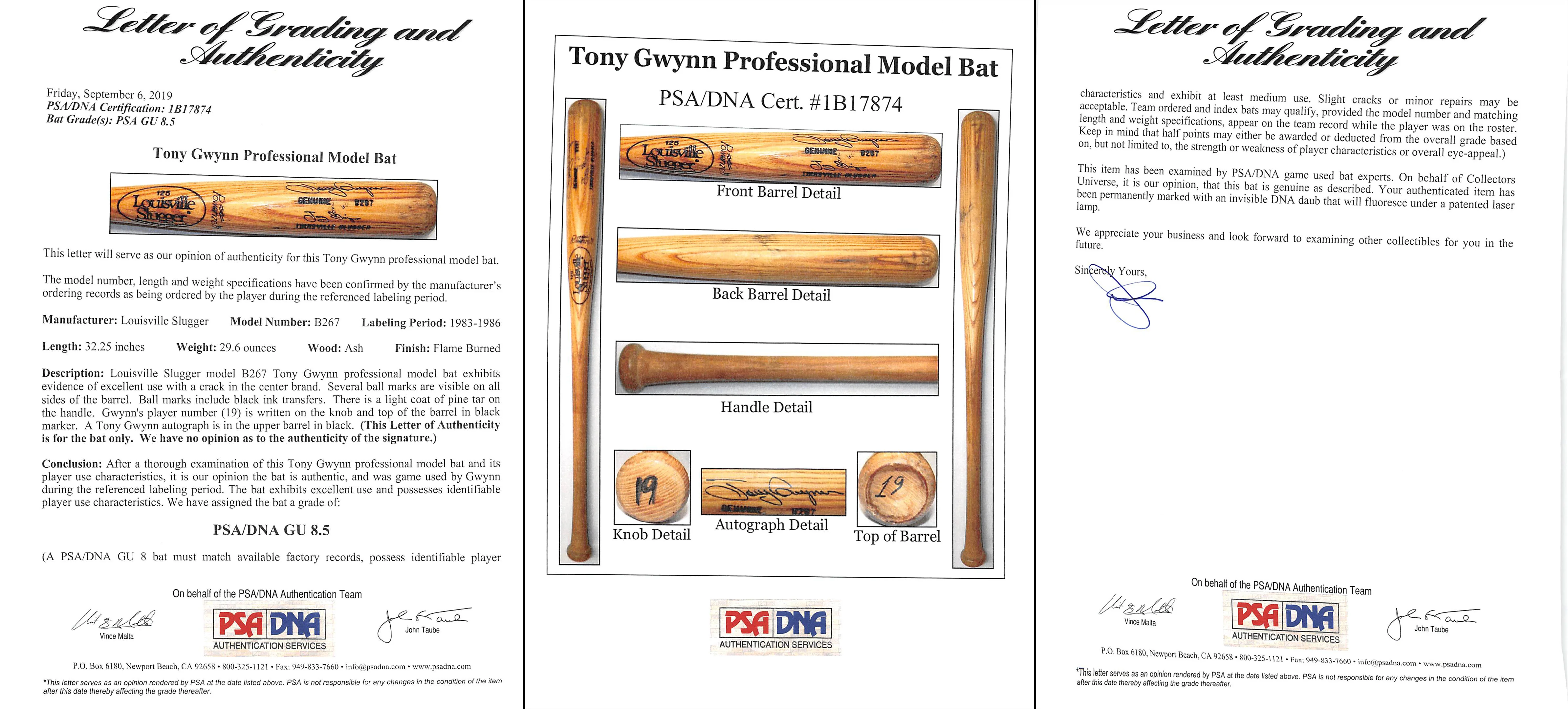 Tony Gwynn Signed 1983-1986 Rookie Era Game Used LS Bat Graded 8.5 PSA #1B17874 - Image 10