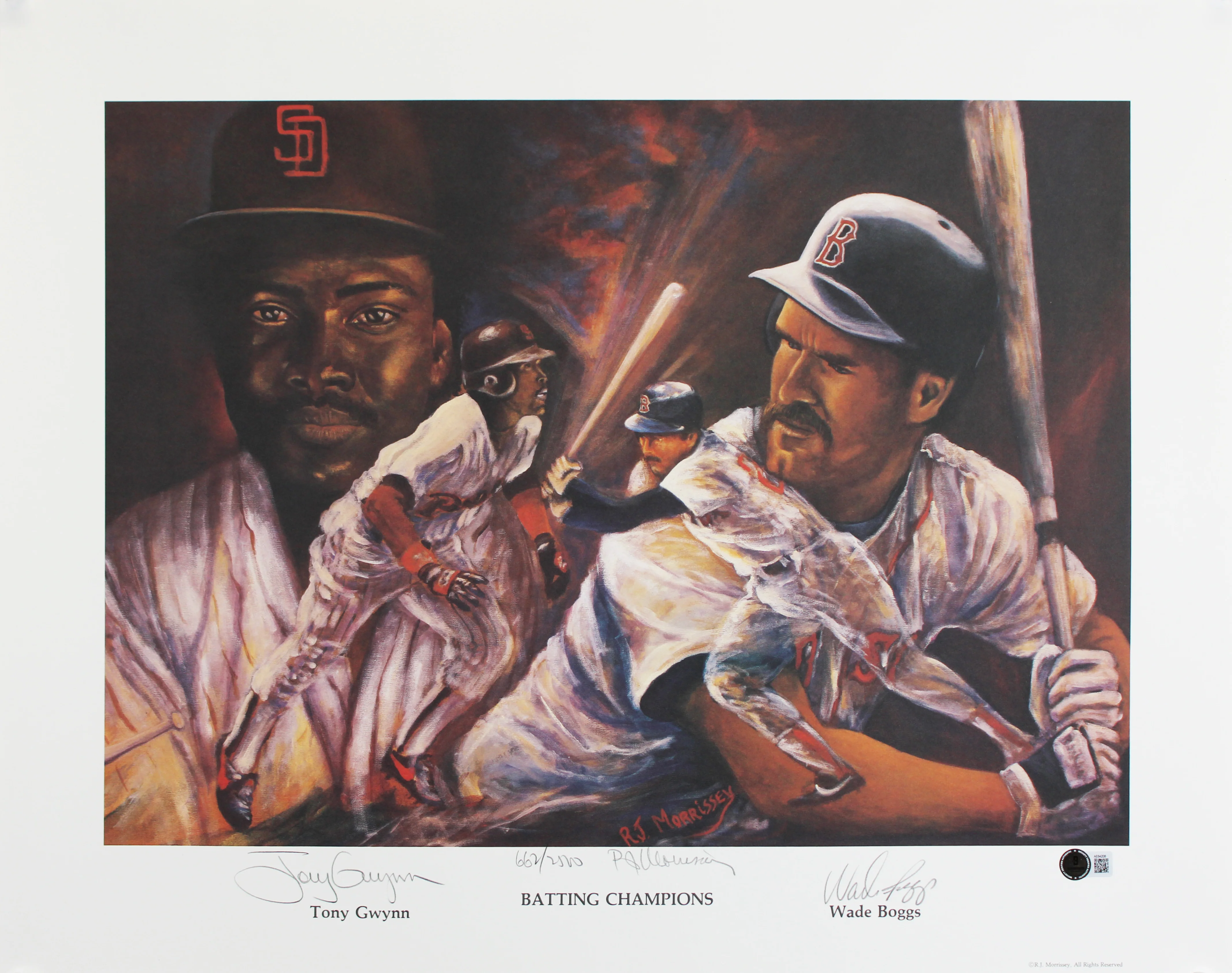 Tony Gwynn, Wade Boggs & R.J. Morrissey Authentic Signed 19x24 Lithograph BAS