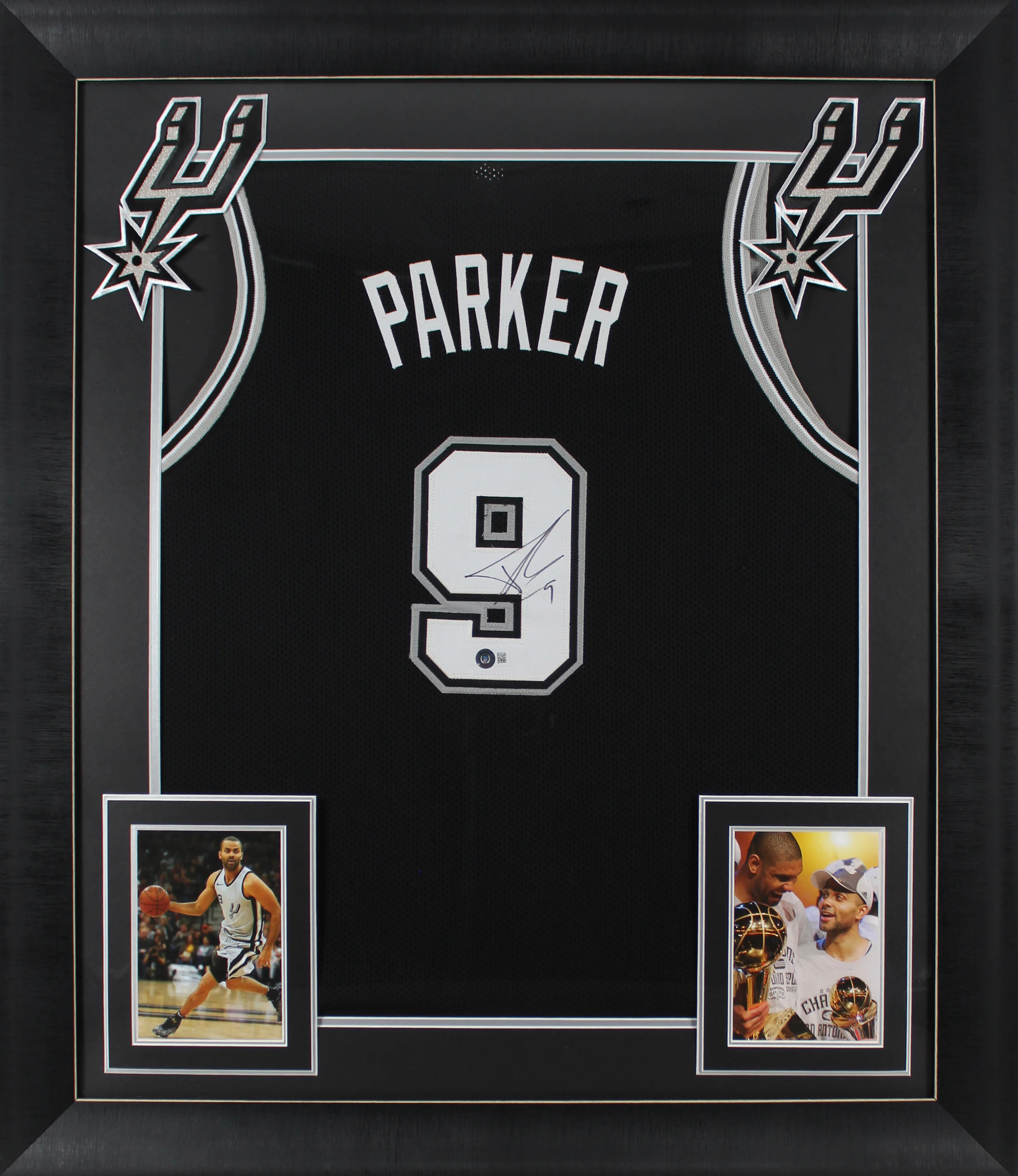 Tony Parker Authentic Signed Black Pro Style Framed Jersey BAS Witnessed - Image 2