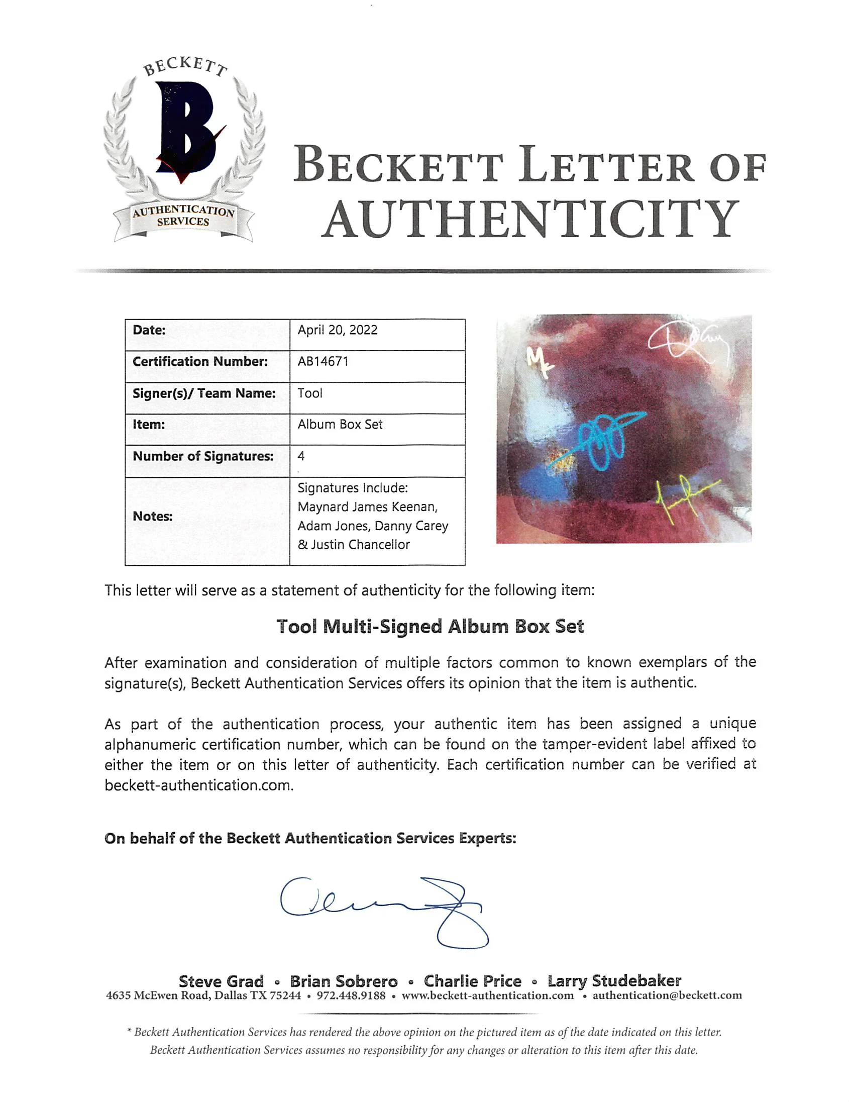 Tool (4) Keenan, Jones, Carey & Chancellor Signed Fear Inoculum Set BAS #AB14671 - Image 8
