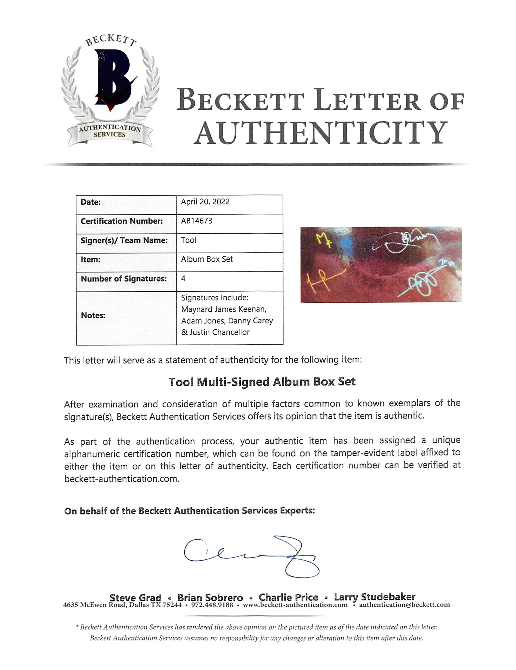 Tool (4) Keenan, Jones, Carey & Chancellor Signed Fear Inoculum Set BAS #AB14673 - Image 8
