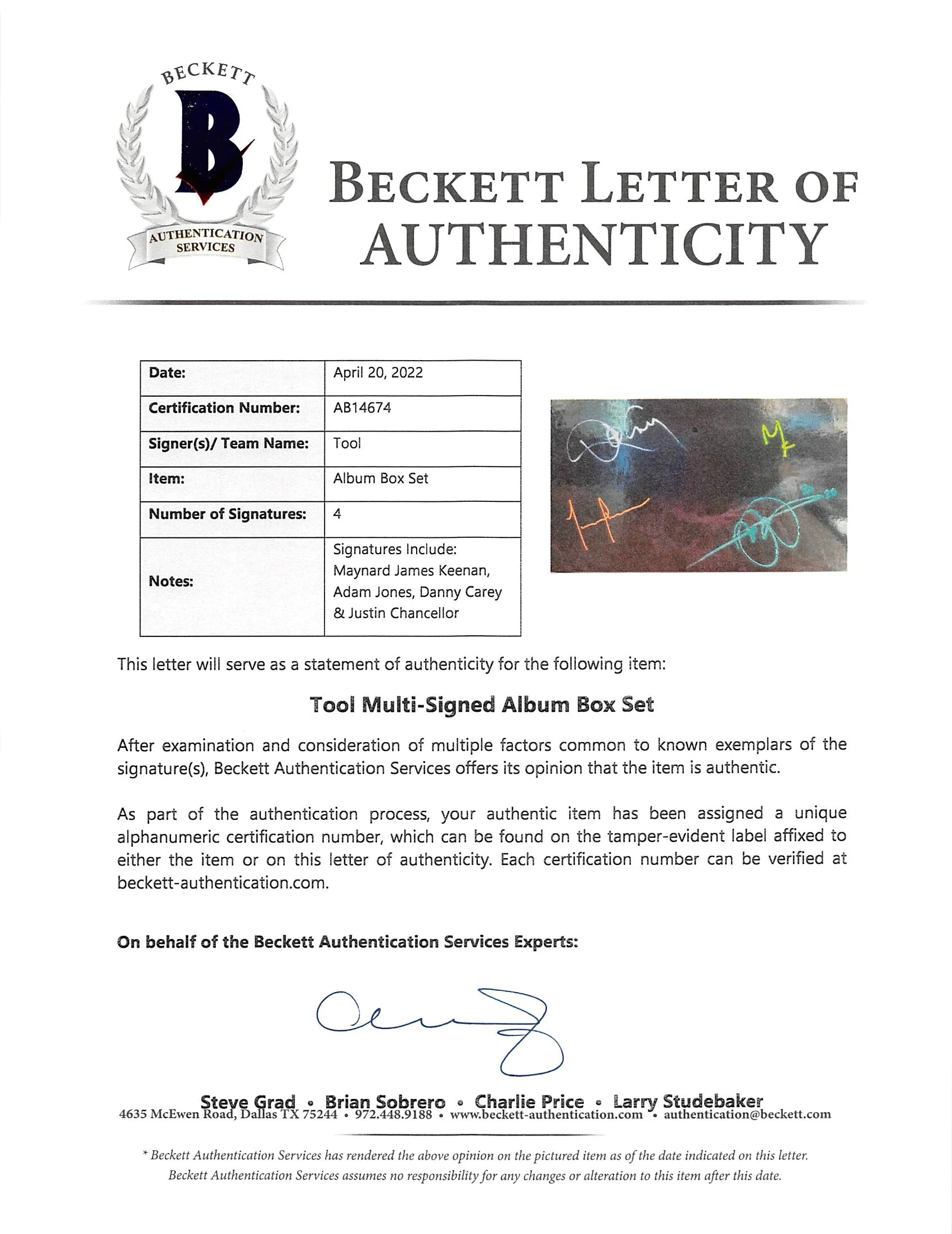 Tool (4) Keenan, Jones, Carey & Chancellor Signed Fear Inoculum Set BAS #AB14674 - Image 8