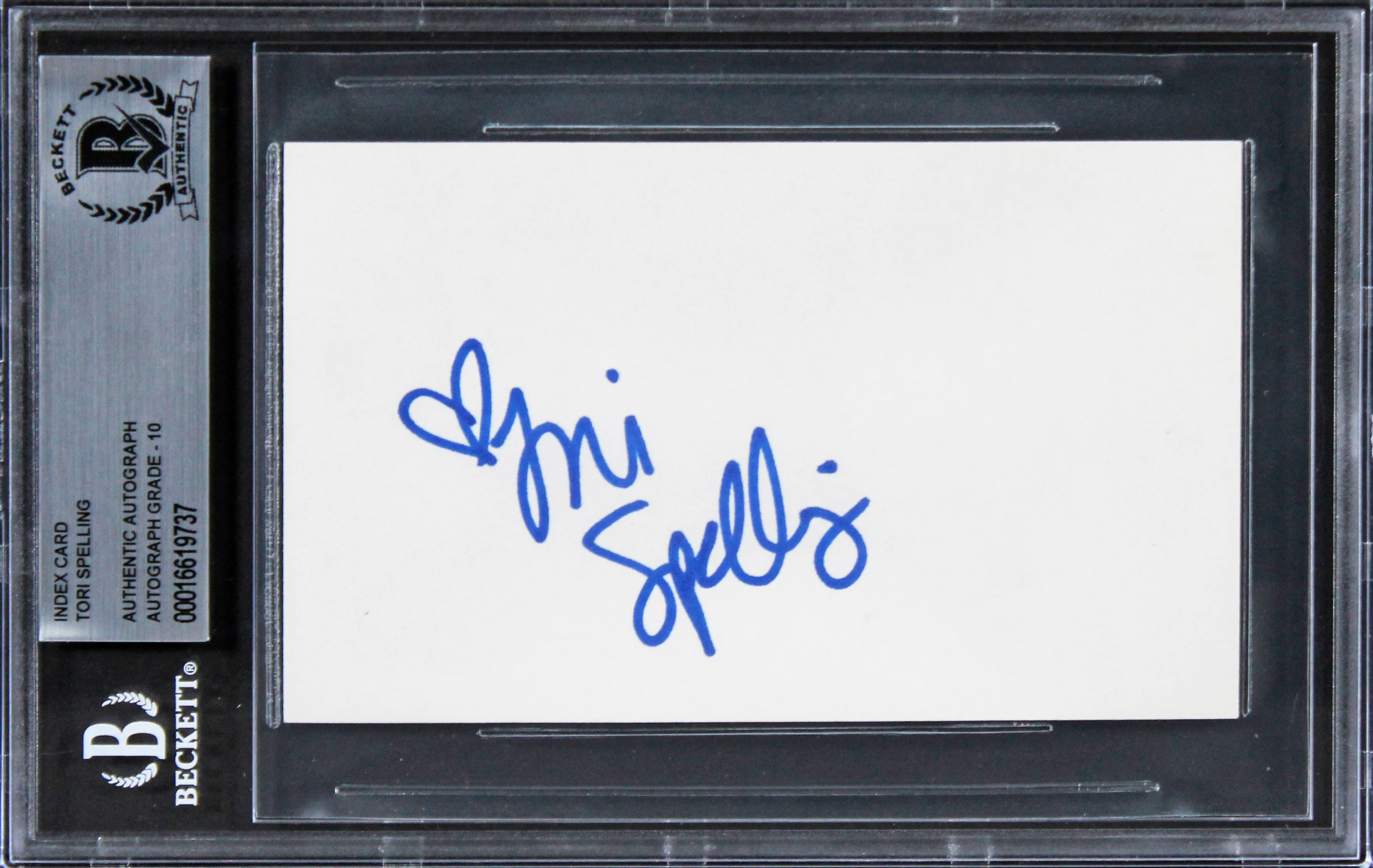 Tori Spelling 90210 Authentic Signed 3x5 Index Card Auto Graded 10! BAS Slabbed - Image 2