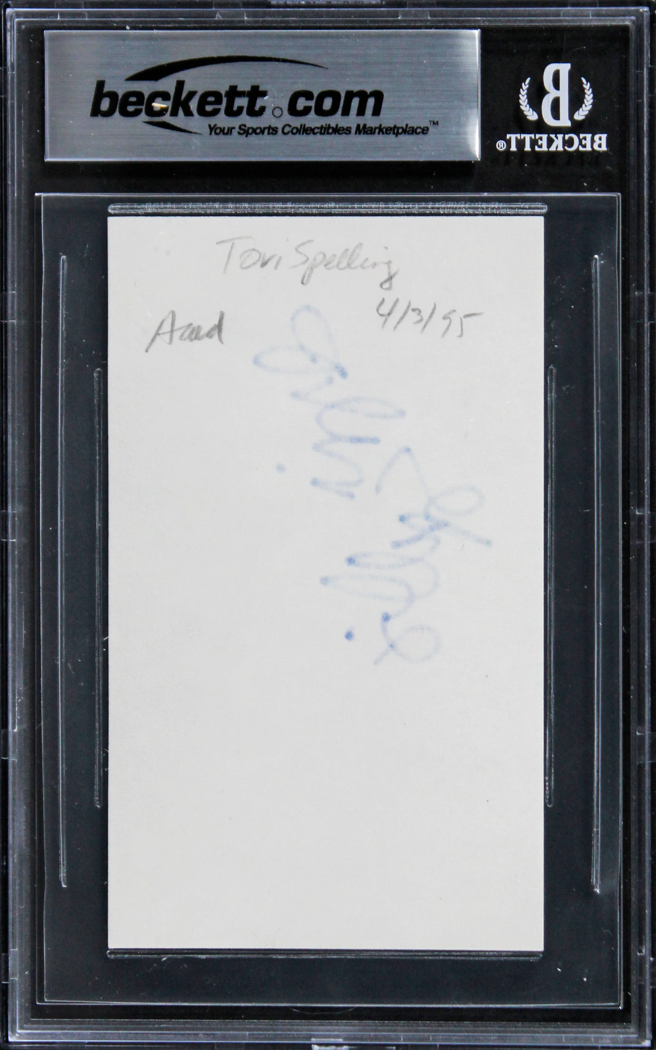 Tori Spelling 90210 Authentic Signed 3x5 Index Card Auto Graded 10! BAS Slabbed - Image 3