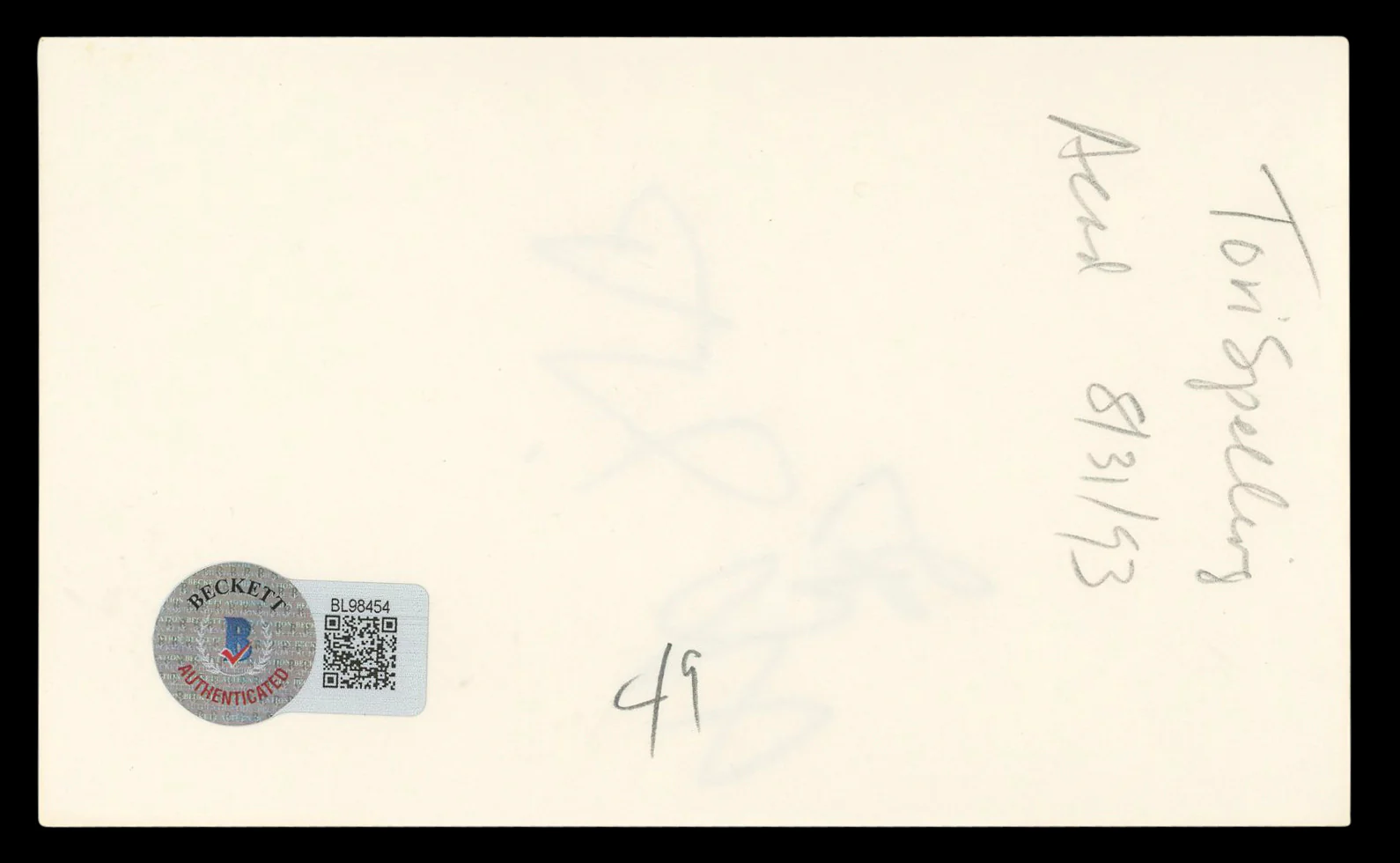 Tori Spelling Beverly Hills, 90210 Authentic Signed 3x5 Index Card BAS #BL98454 - Image 3