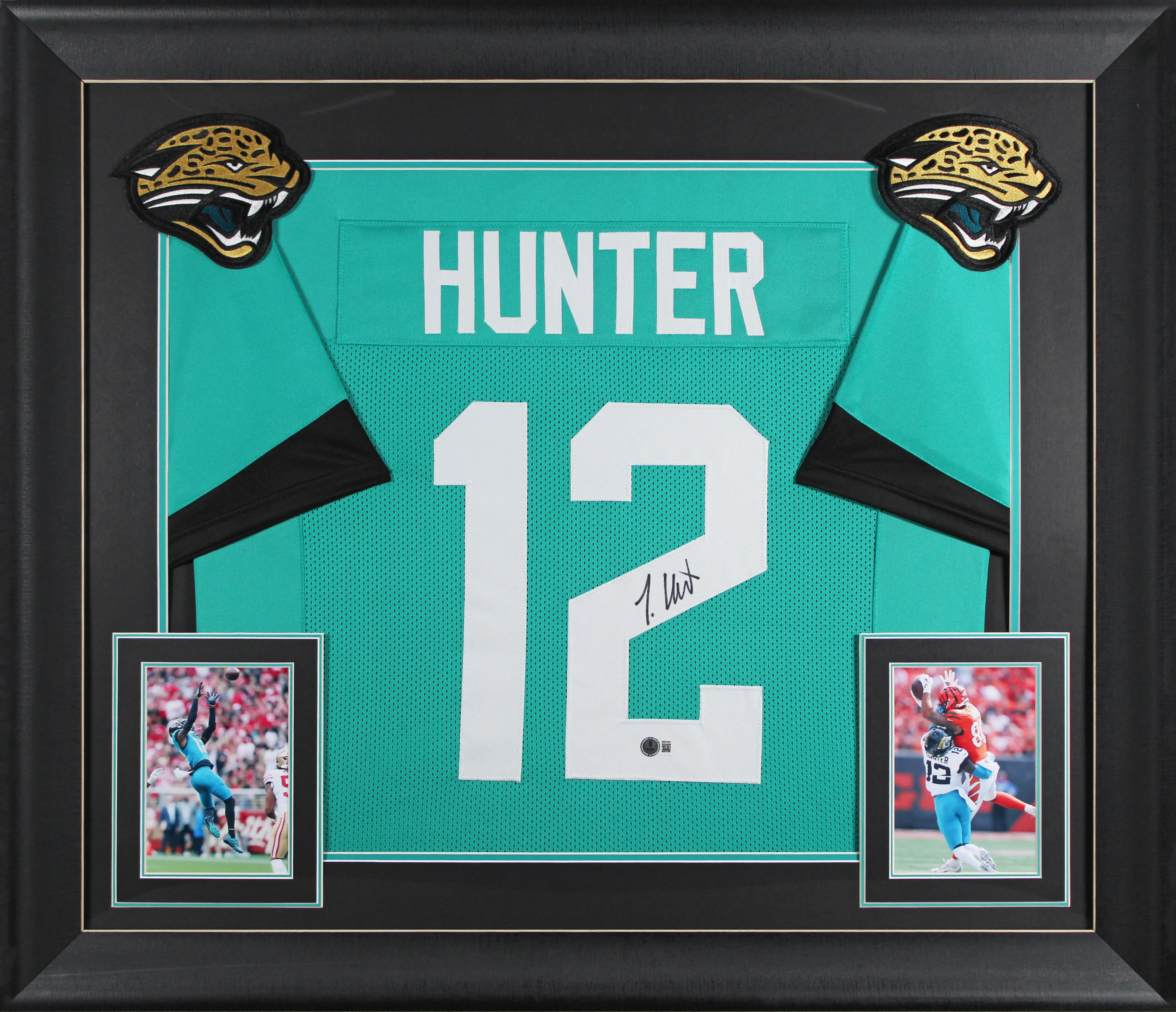 Travis Hunter Authentic Signed Teal Pro Style Framed Jersey BAS Witnessed - Image 2