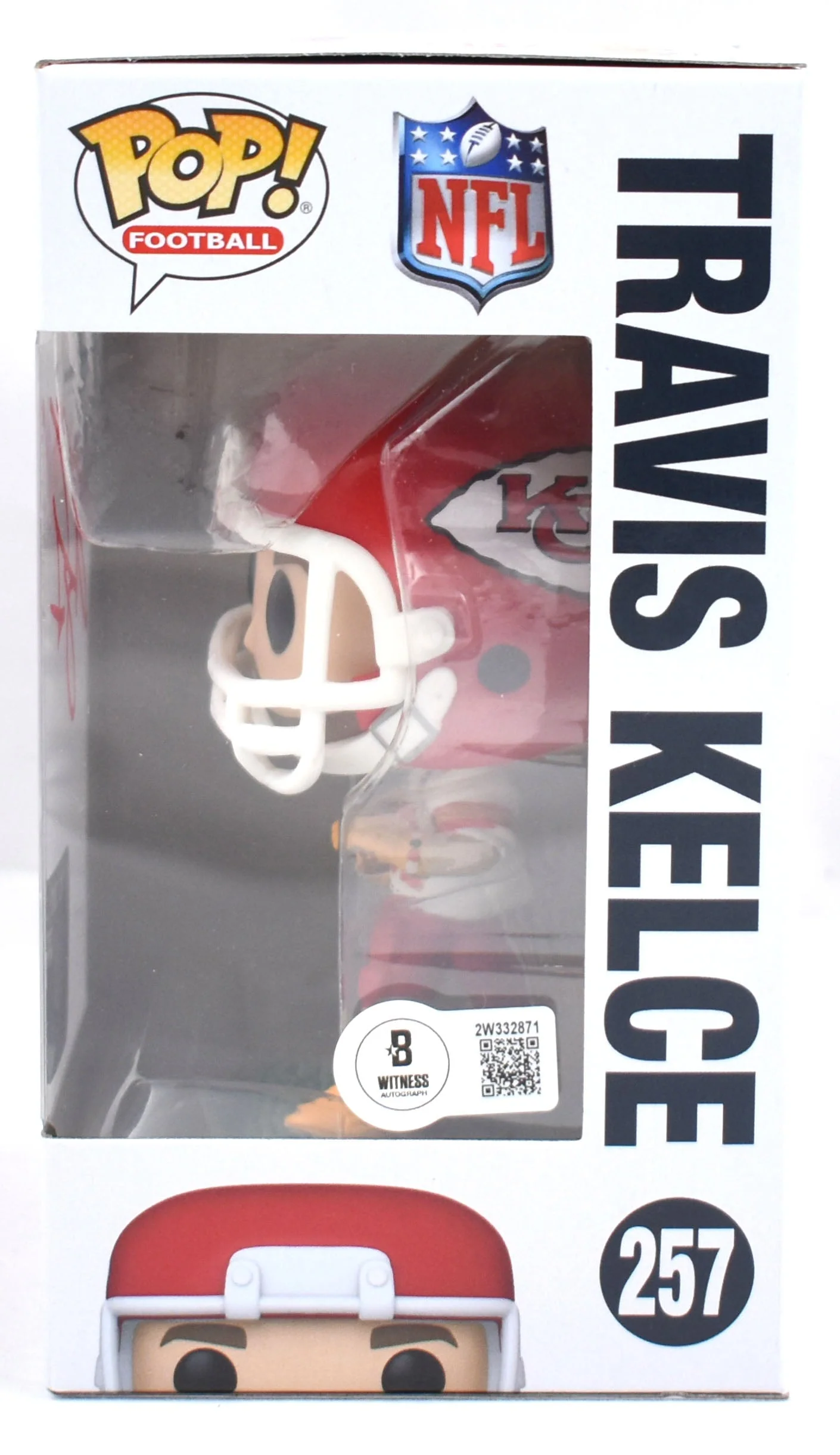 Travis Kelce Autographed Kansas City Chiefs Funko Pop #257 - Beckett W Holo *Red - Image 3