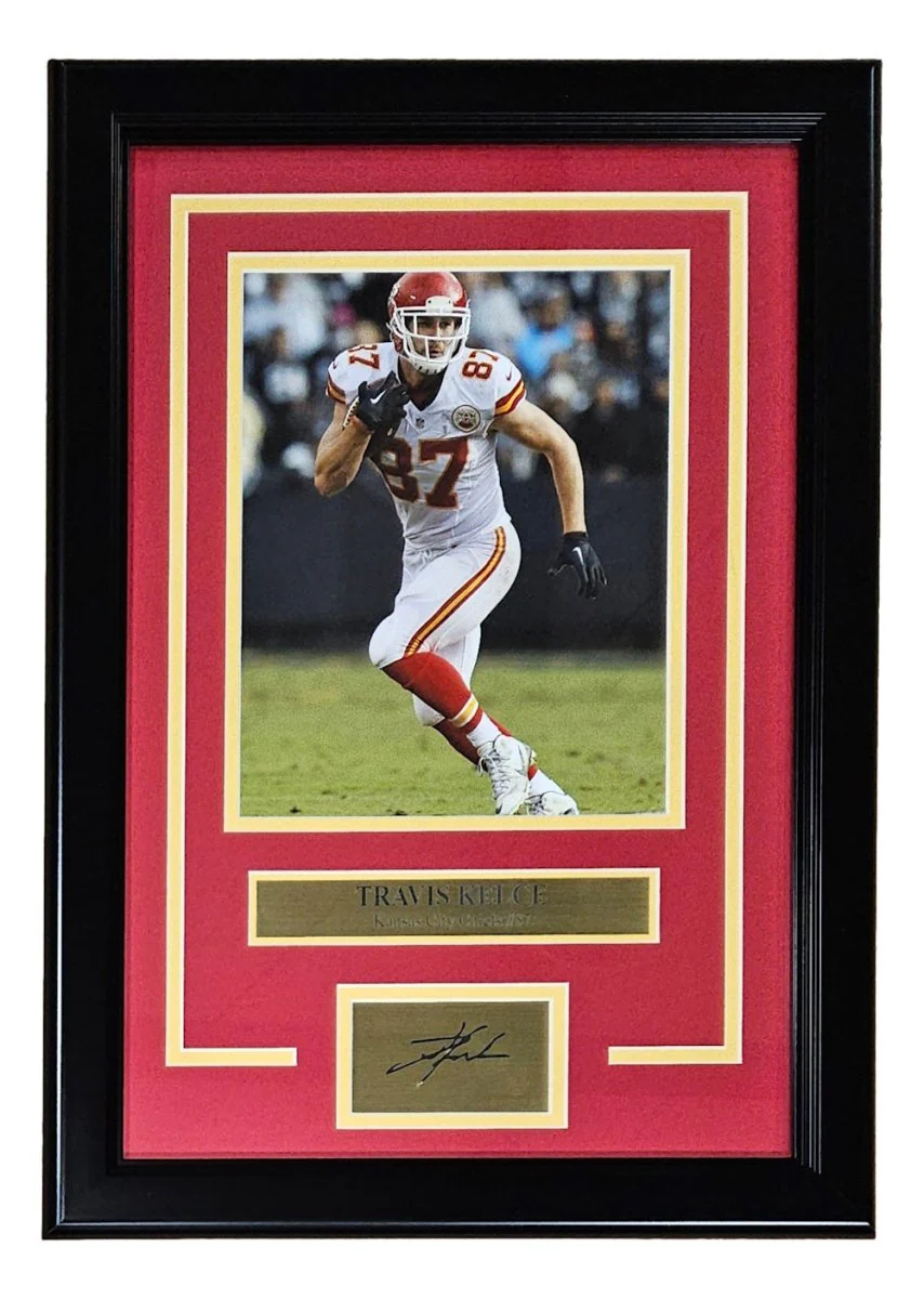 Travis Kelce Framed 8x10 Chiefs White Jersey Photo w/ Laser Engraved Signature