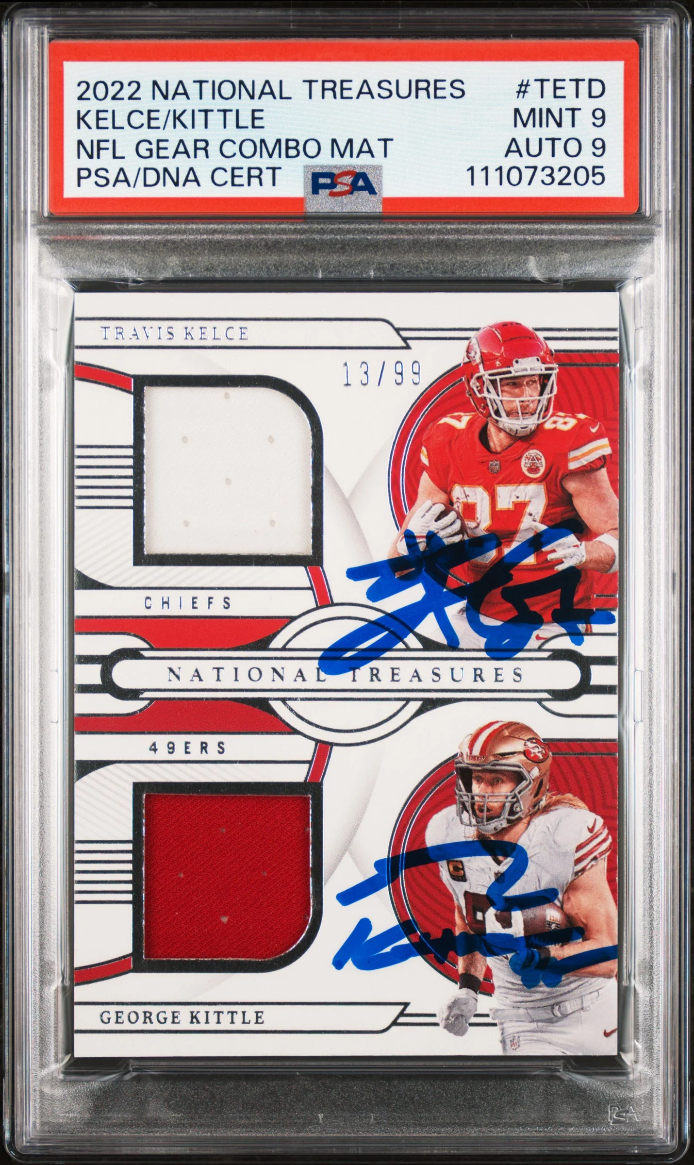 Travis Kelce & George Kittle Signed 2022 NT GC Mat #TETD Card Grade 9 PSA Slab 1 - Image 2