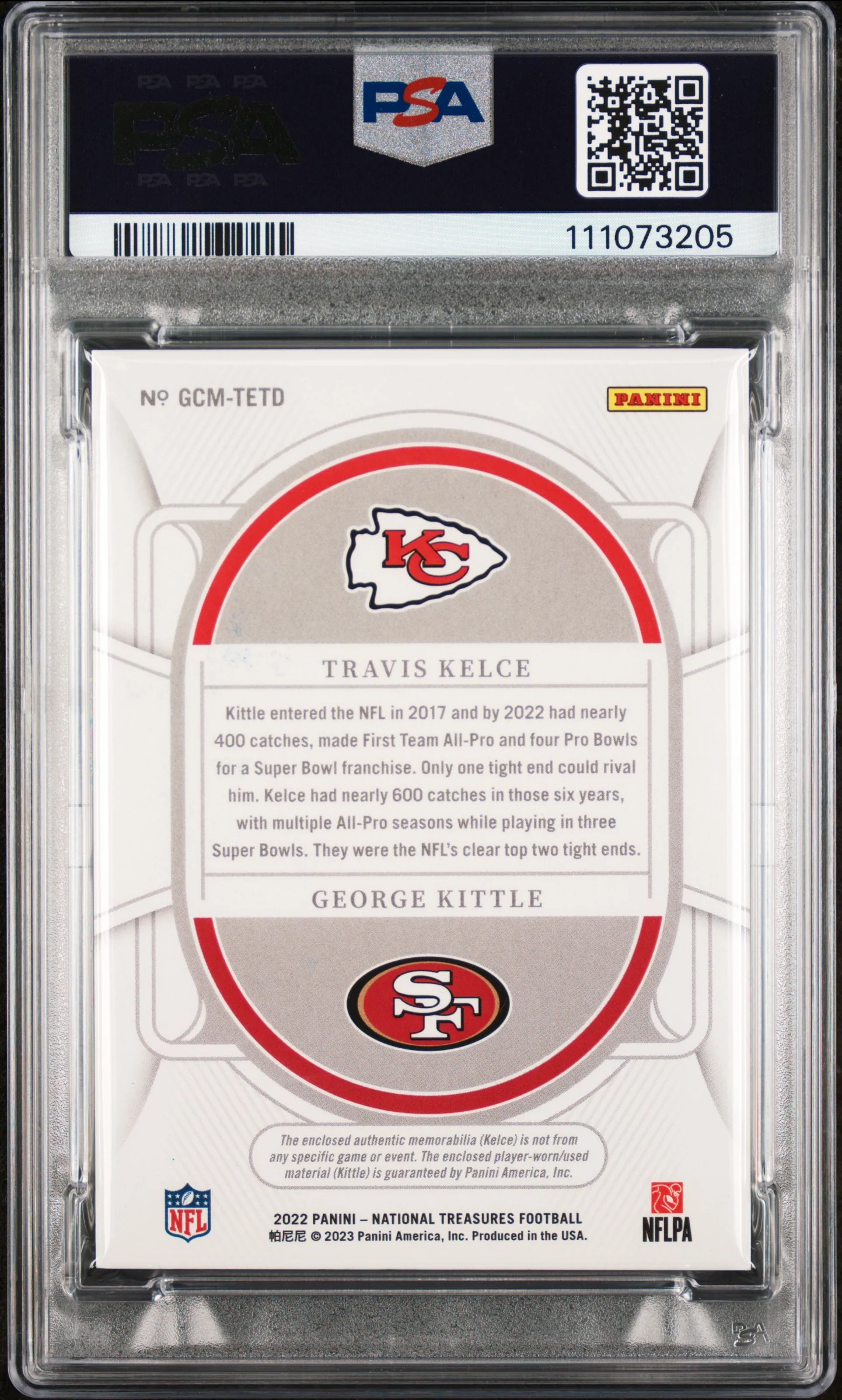 Travis Kelce & George Kittle Signed 2022 NT GC Mat #TETD Card Grade 9 PSA Slab 1 - Image 3