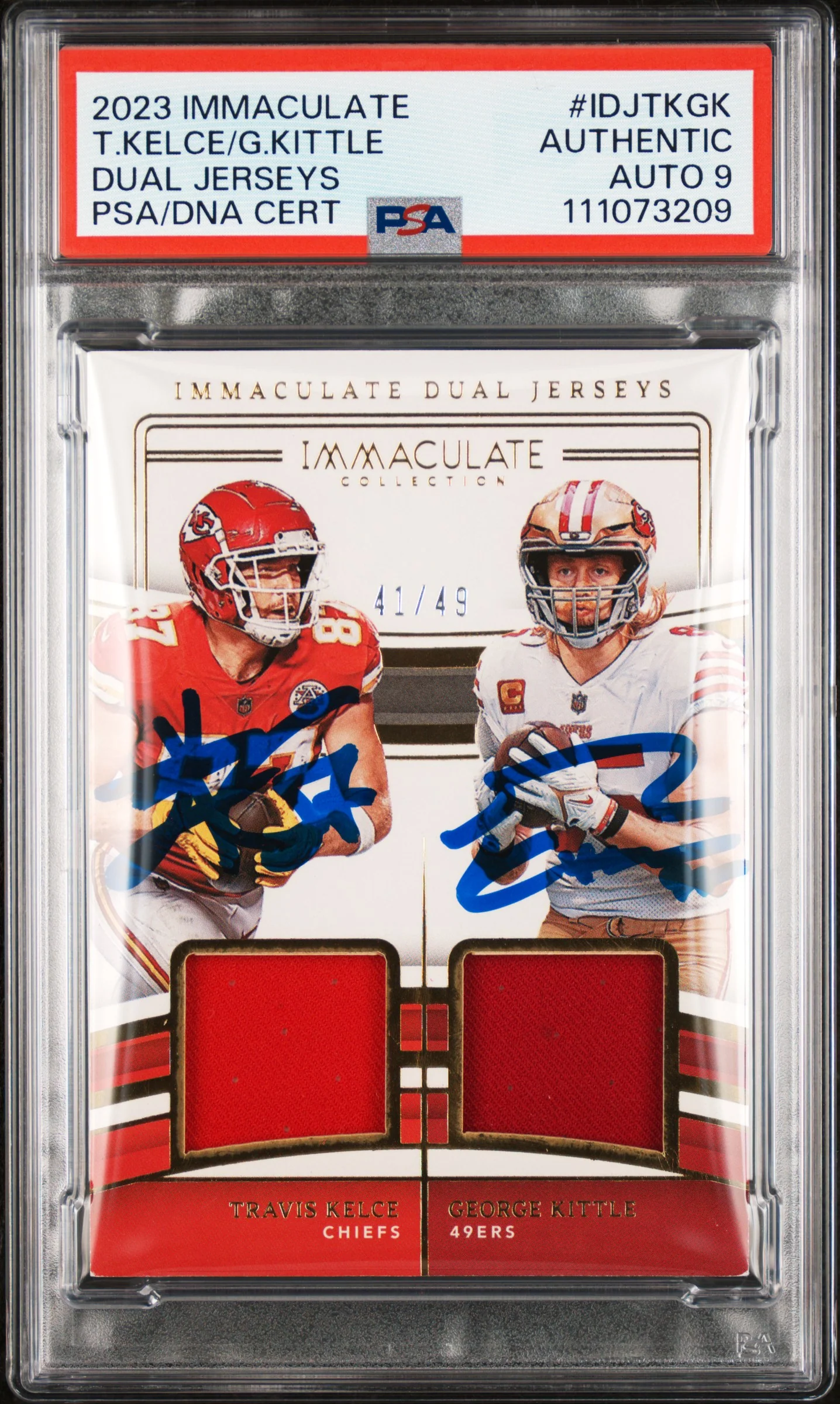 Travis Kelce & George Kittle Signed 2023 IDJ #IDJTKGK Card Auto 9 PSA Slabbed 3 - Image 2