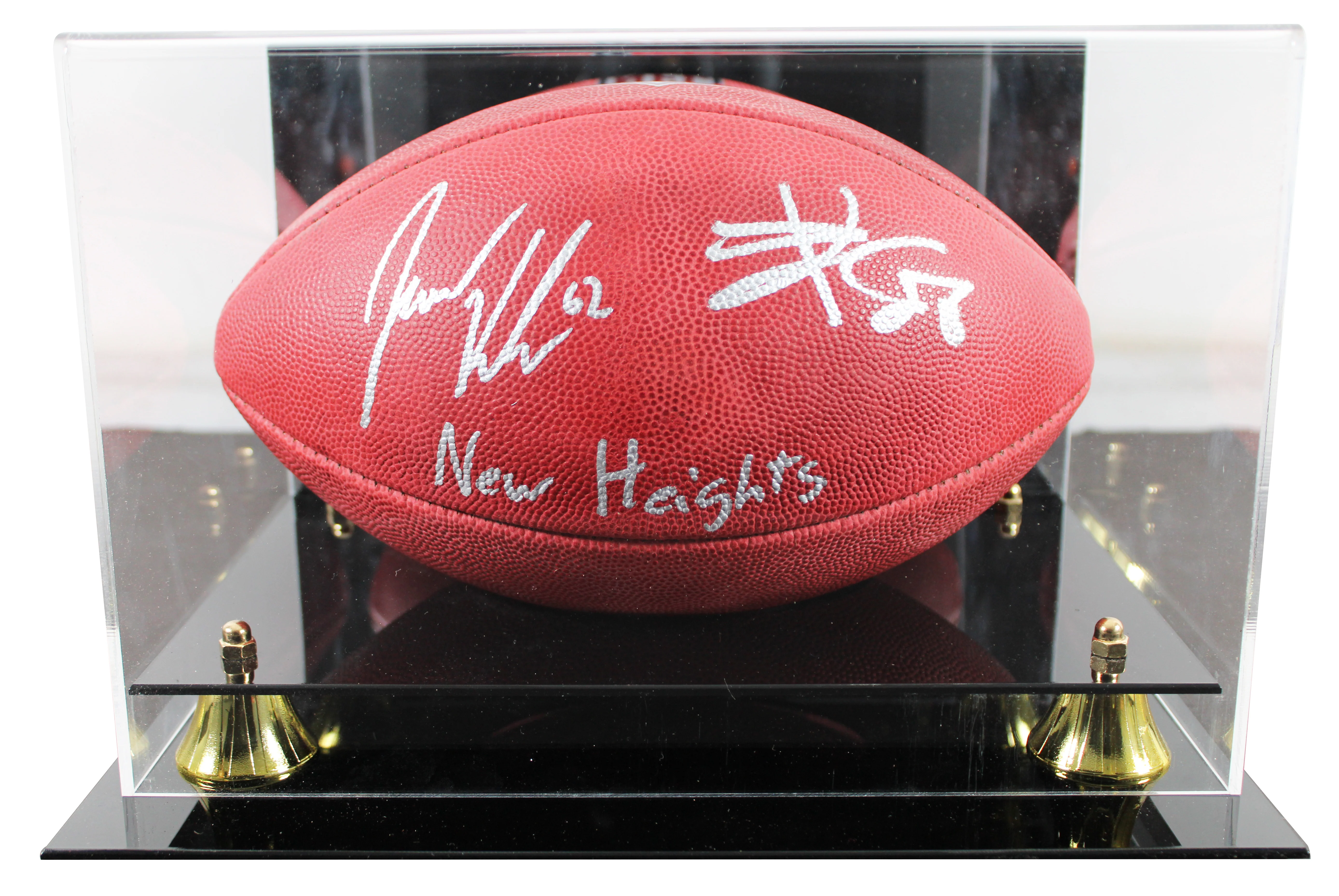 Travis Kelce & Jason Kelce "New Heights" Signed Wilson Duke Football W/ Case BAS - Image 2