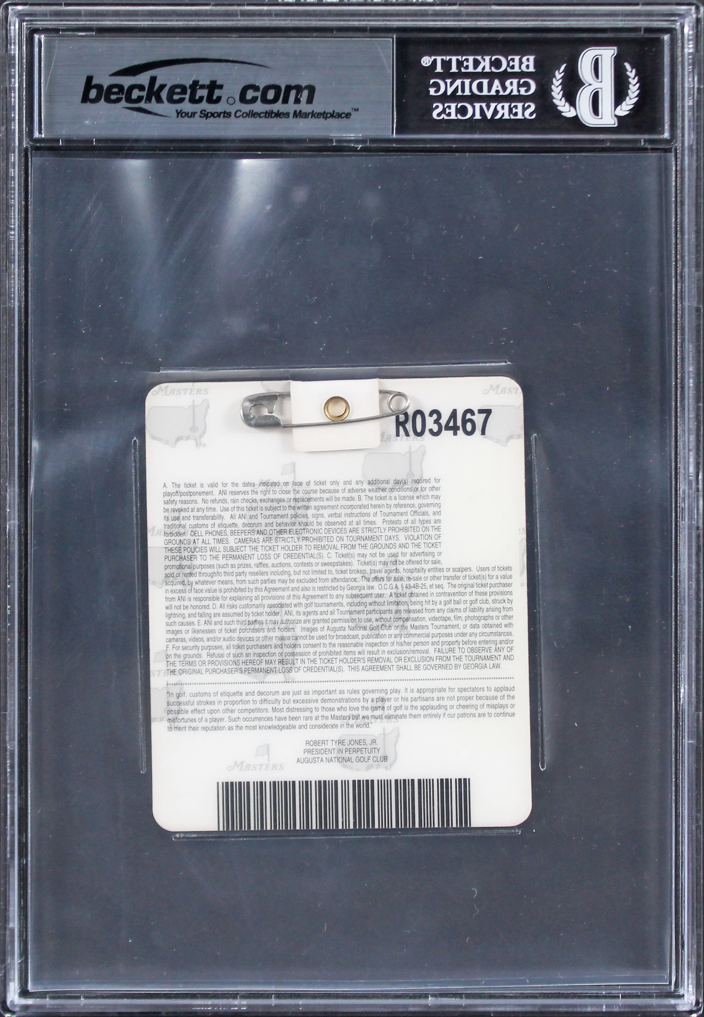 Trevor Immelman Signed 2008 Masters Augusta National Badge Ticket BAS Slabbed - Image 3