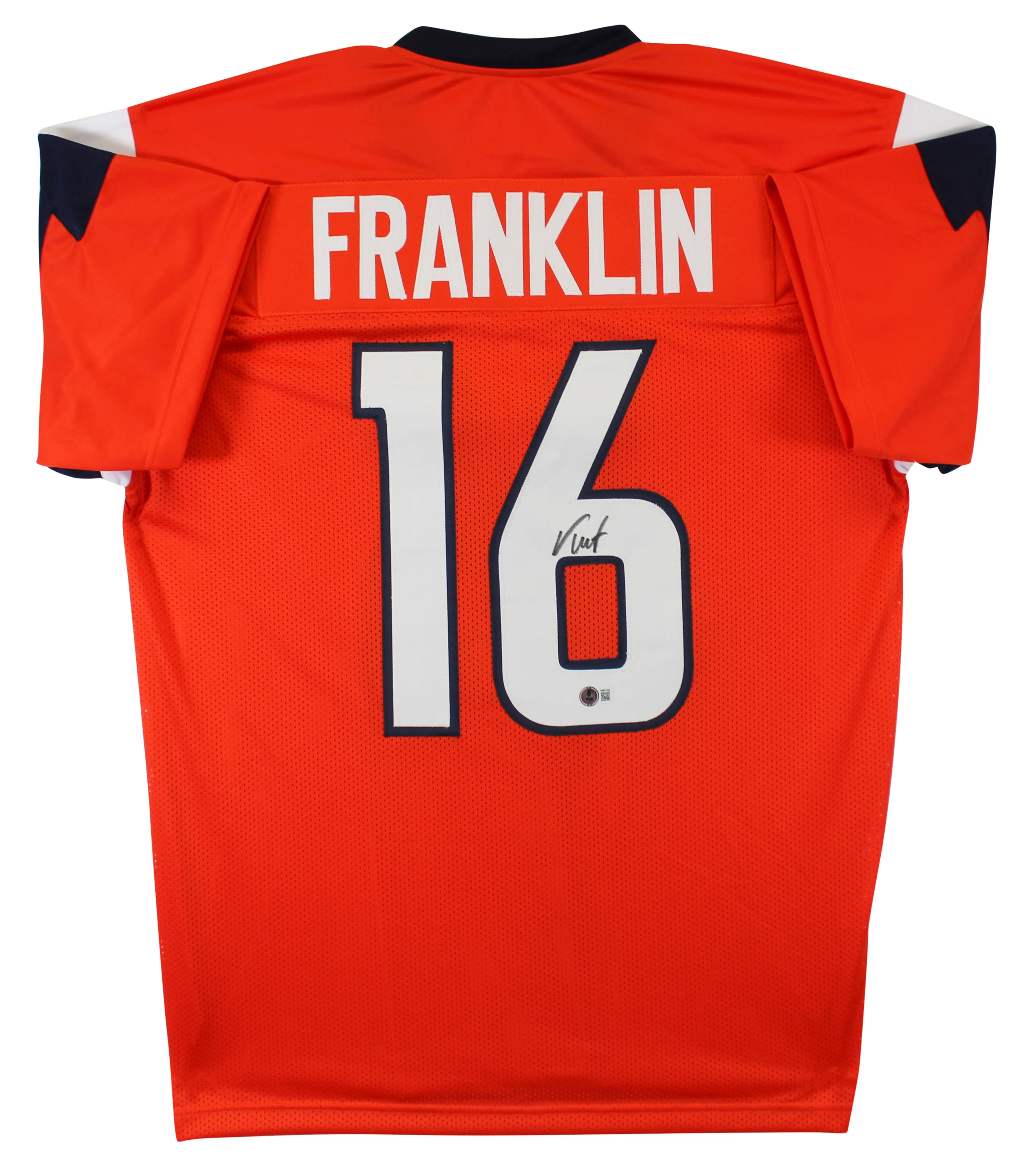 Troy Franklin Authentic Signed Orange Pro Style Jersey Autographed BAS Witnessed - Image 2