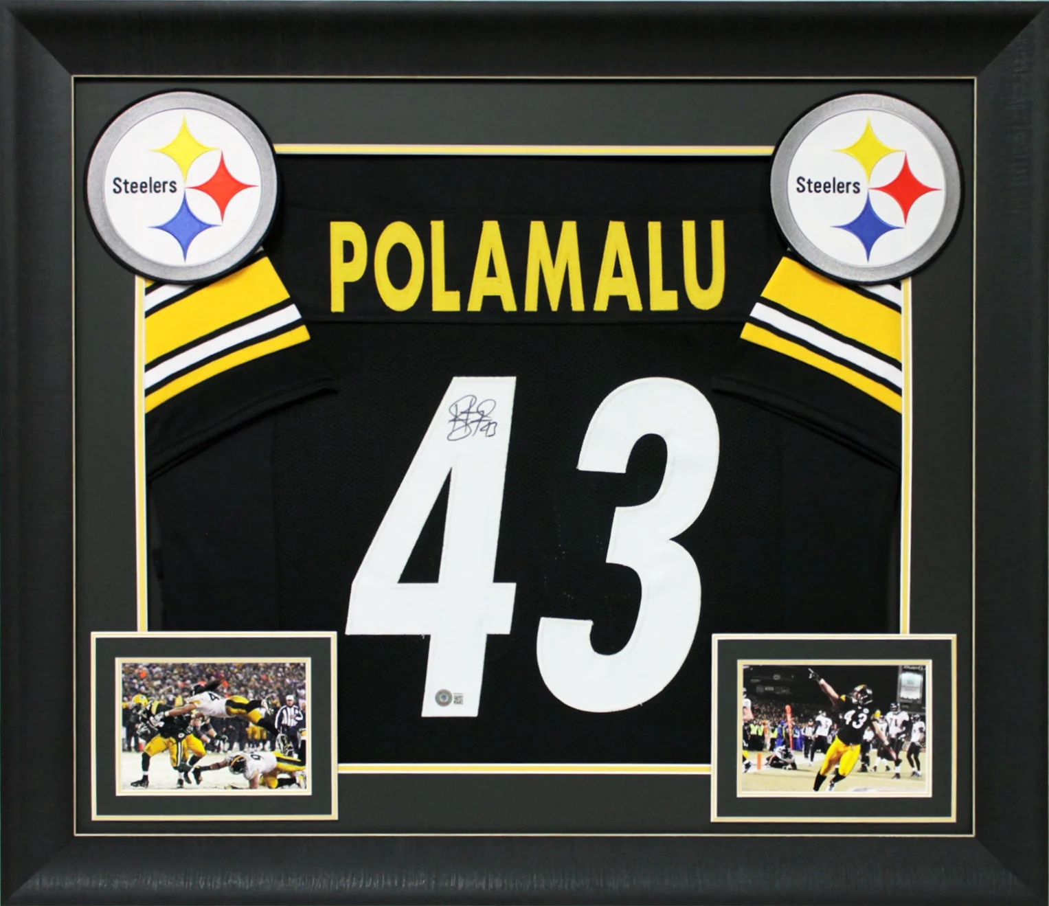 Troy Polamalu Authentic Signed Black Pro Style Framed Jersey BAS Witnessed - Image 2