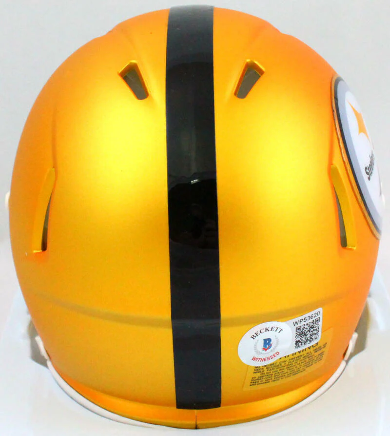 Troy Polamalu Autographed Steelers Blaze Speed Mini Helmet- Beckett W Hologram - Image 3