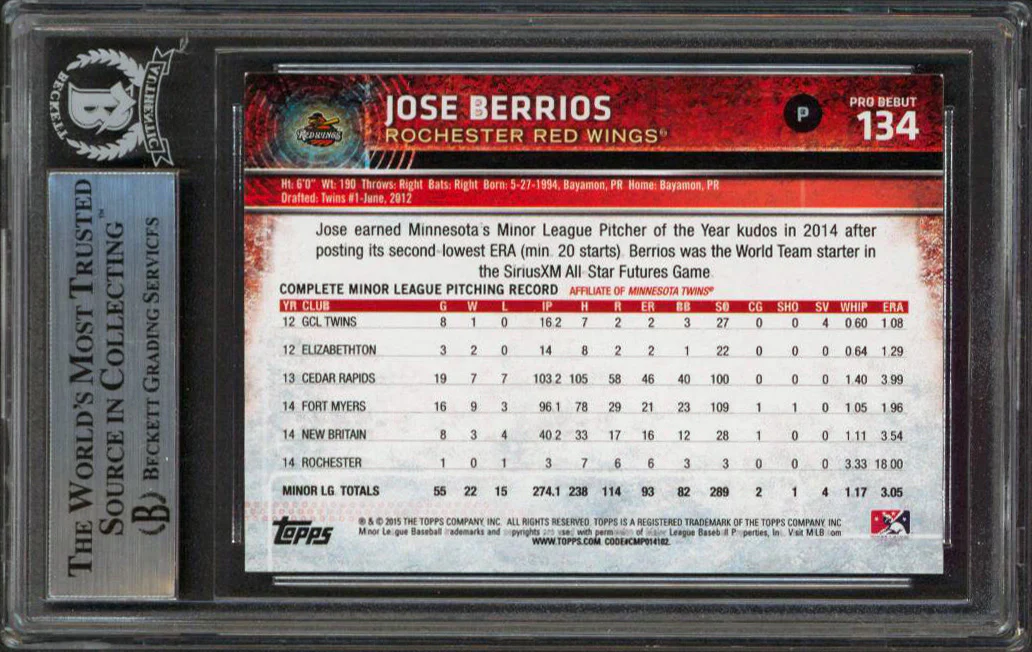 Twins Jose Berrios Authentic Signed 2015 Topps Pro Debut #134 Card BAS Slabbed - Image 3