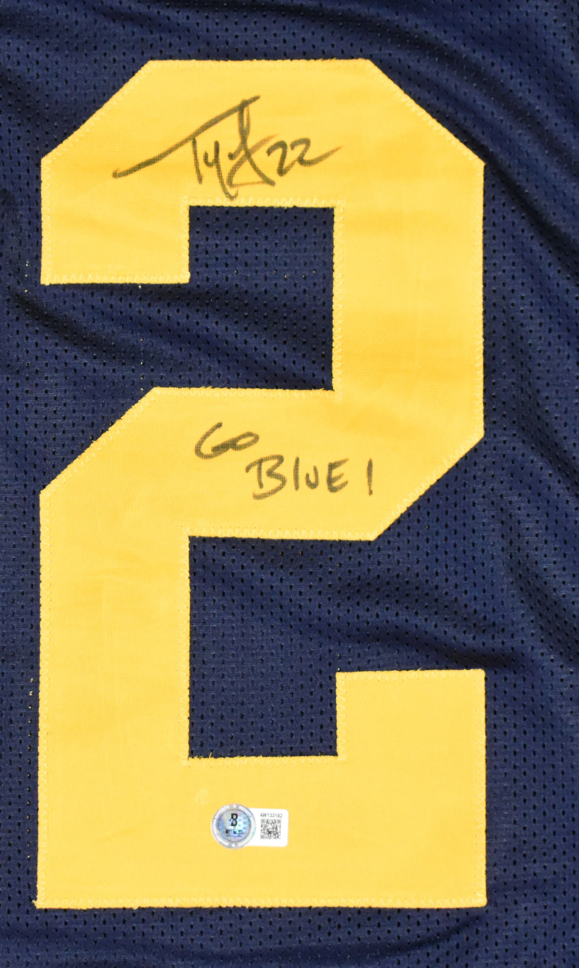 Ty Law Autographed Blue College Style Jersey w/ Go Blue - Beckett W Hologram - Image 2