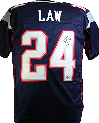 Ty Law Autographed Blue Pro Style Jersey- Beckett W Hologram *Black - Image 4