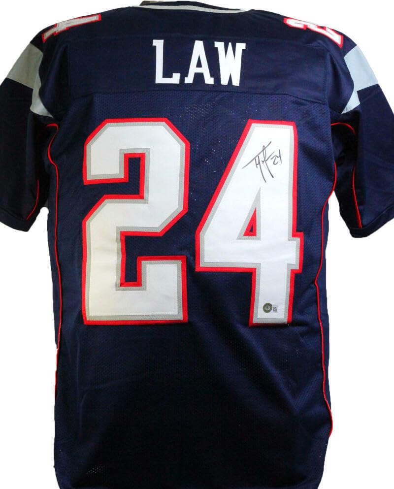 Ty Law Autographed Blue Pro Style Jersey- Beckett W Hologram *Black - Image 8