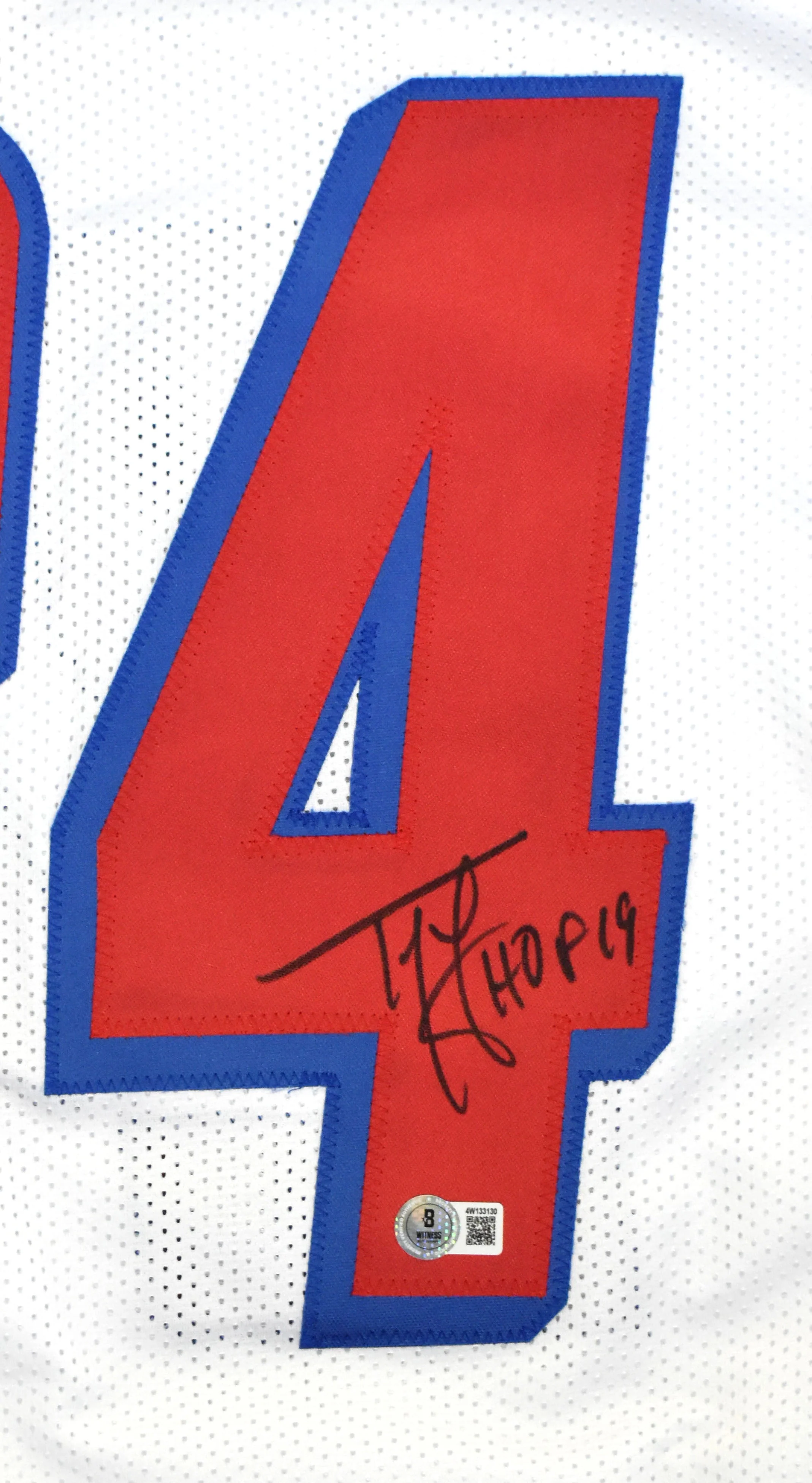Ty Law Autographed White Pro Style Jersey w/ HOF - Beckett W Hologram *Black - Image 2
