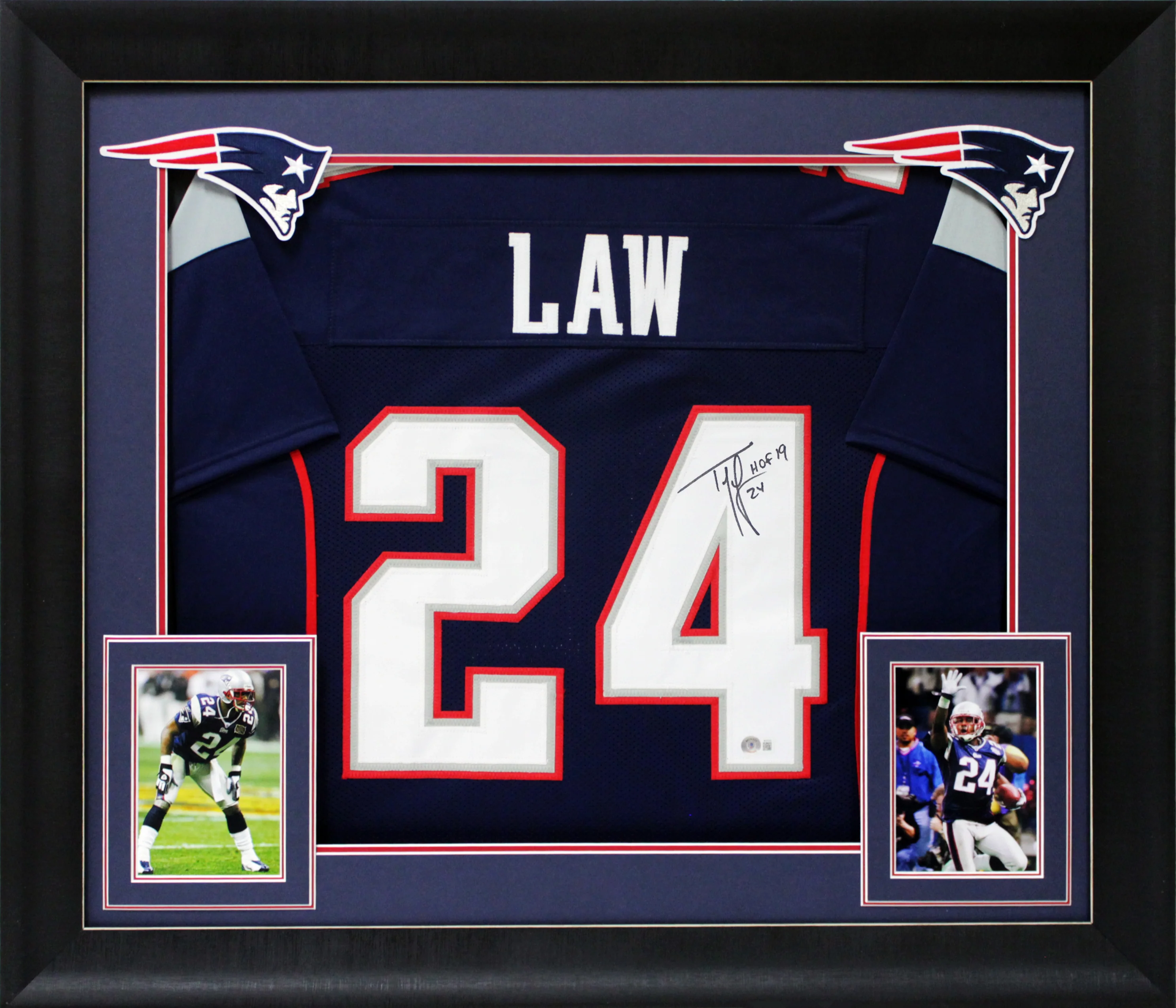 Ty Law "HOF 19" Authentic Signed Navy Blue Pro Style Framed Jersey BAS Witnessed - Image 2