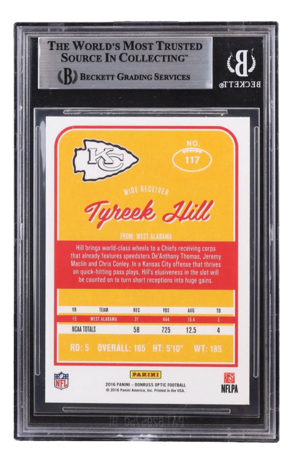 Tyreek Hill Signed 2016 Donruss Optic #117 Kansas City Chiefs Rookie Card BAS - Image 2