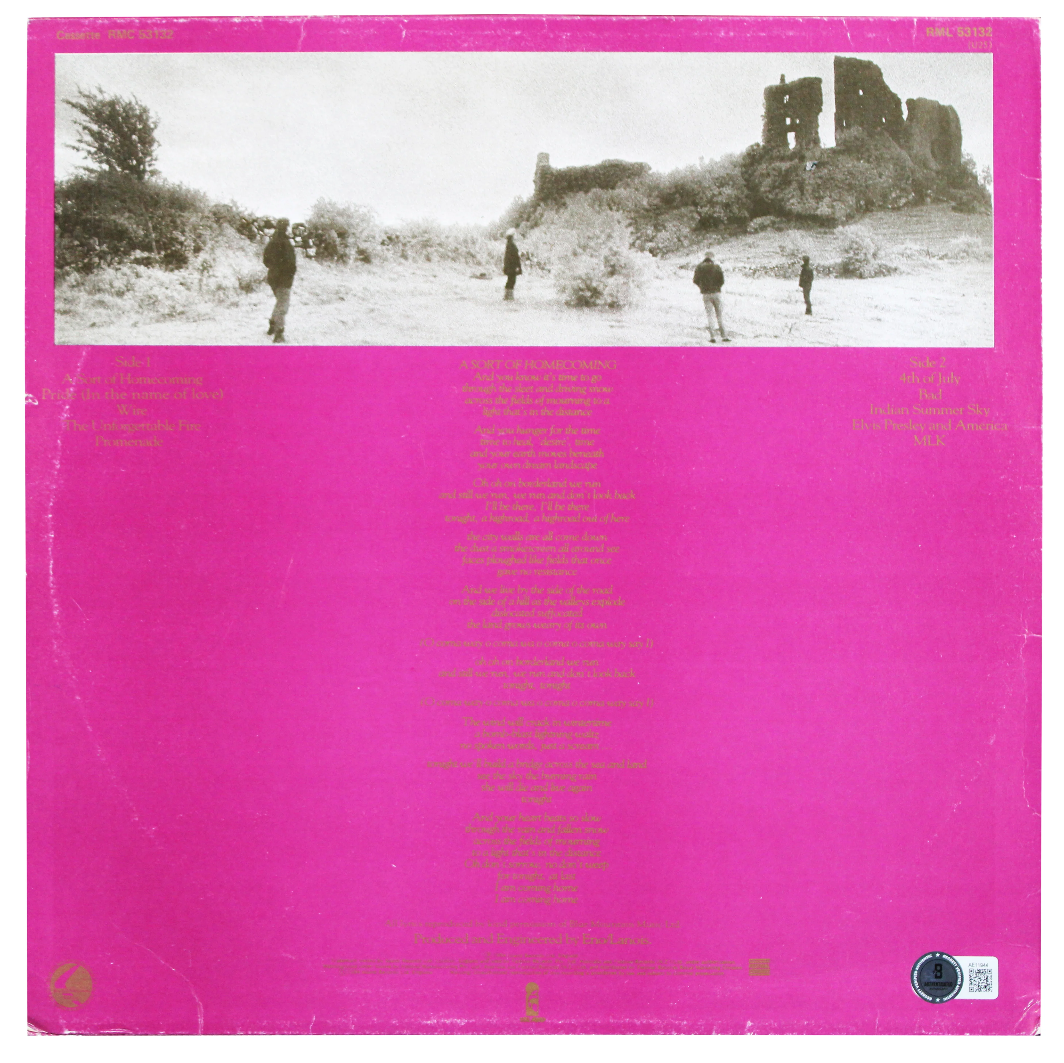 U2 (5) Bono, Edge, Mullen, Clayton & Eno Signed Album Cover w Vinyl BAS #AE11944 - Image 6
