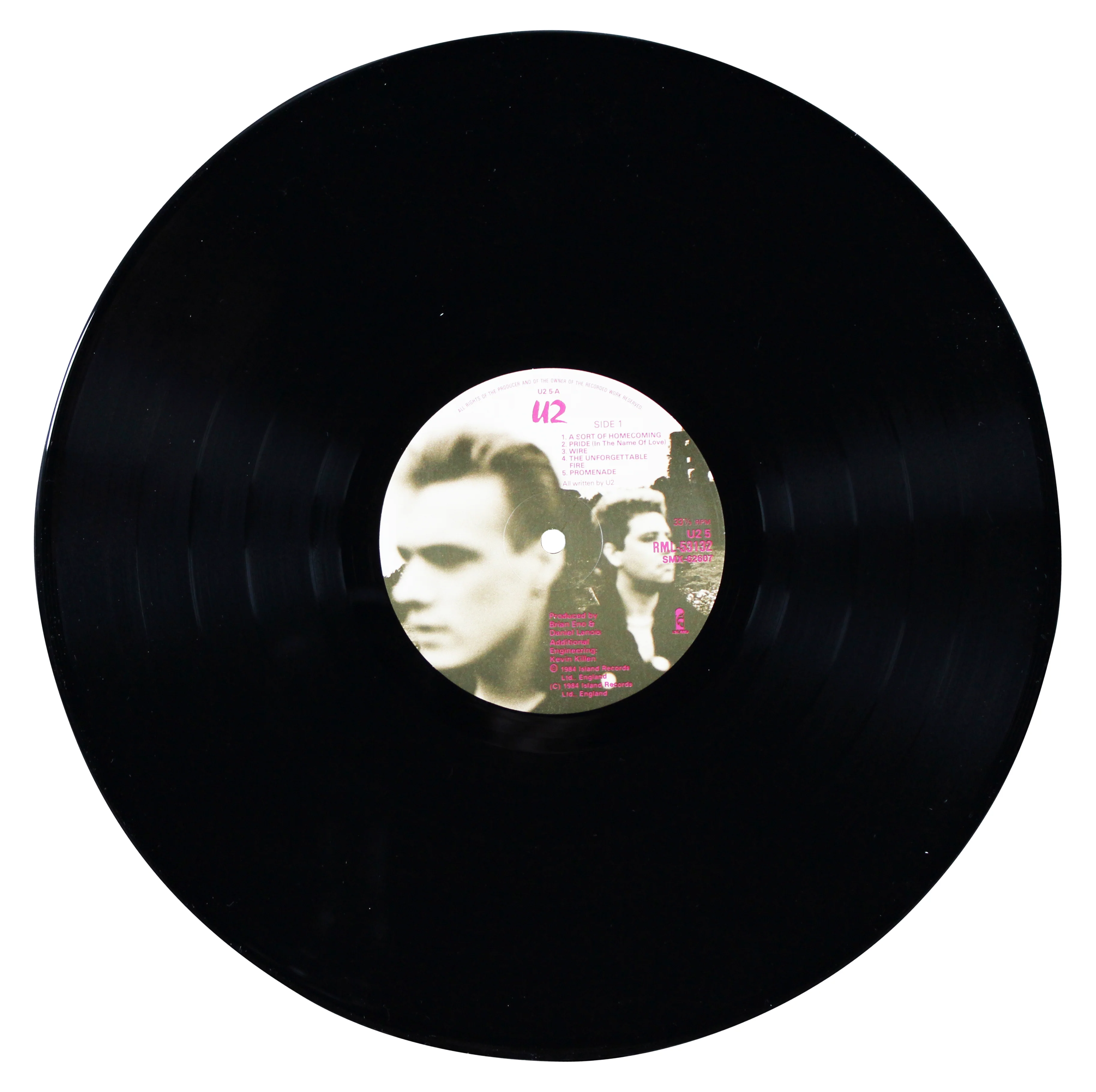 U2 (5) Bono, Edge, Mullen, Clayton & Eno Signed Album Cover w Vinyl BAS #AE11944 - Image 7