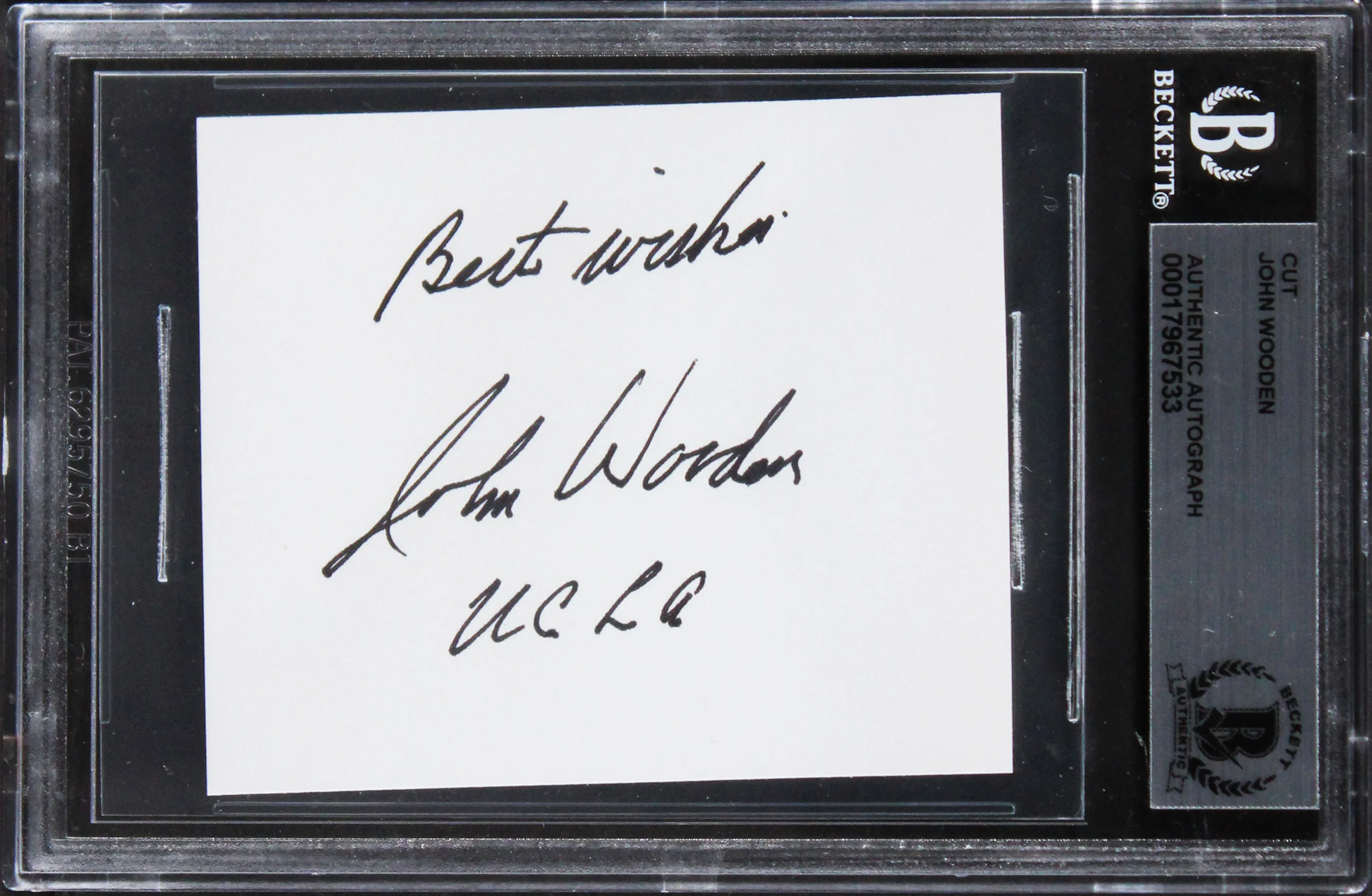 UCLA John Wooden "Best Wishes, UCLA" Signed 2.5x3 Cut Signature BAS Slabbed - Image 2