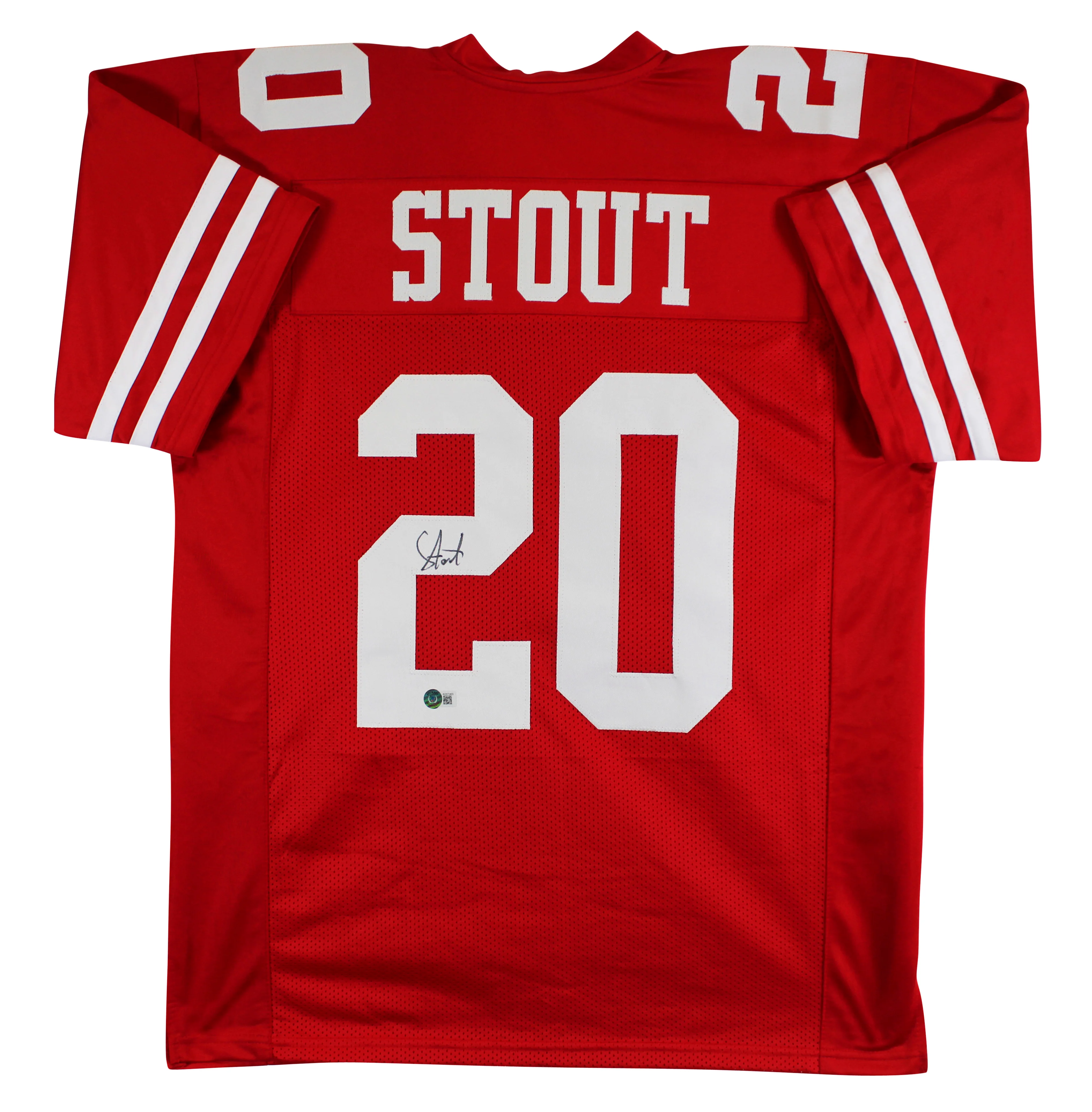 Upton Stout Authentic Signed Red Pro Style Jersey Autographed BAS - Image 2