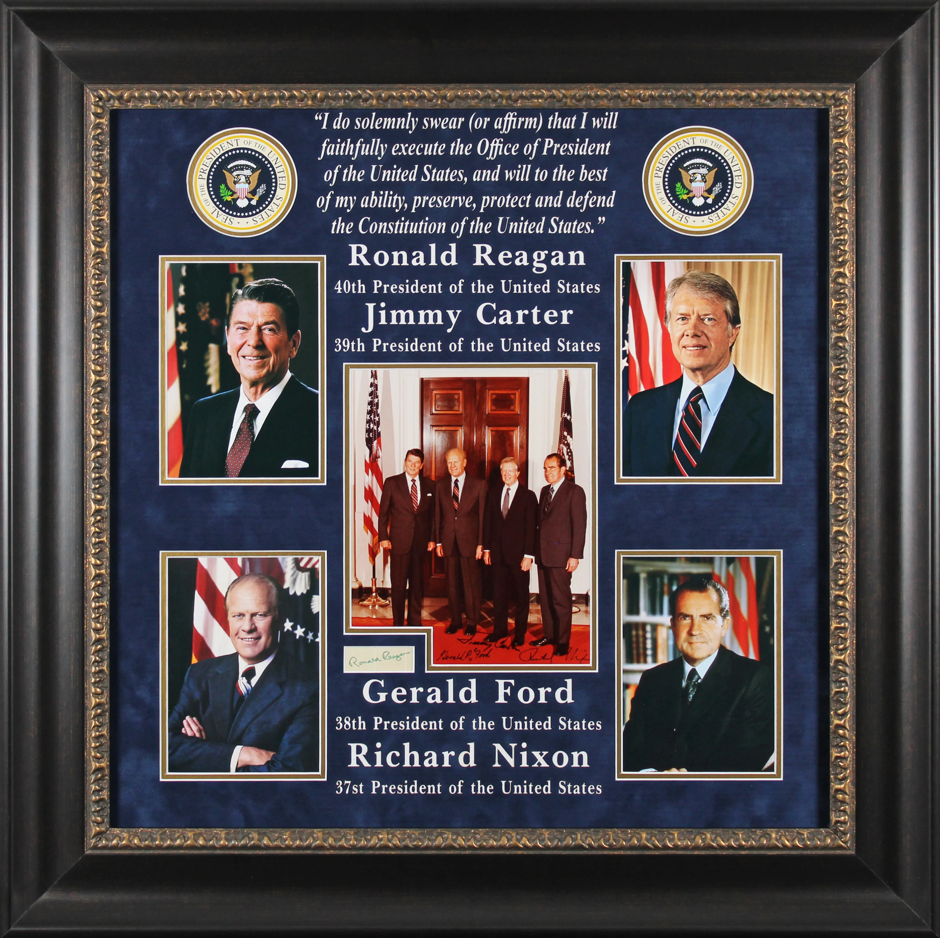US Presidents (4) Reagan, Carter, Ford & Nixon Signed Framed Display BAS - Image 2