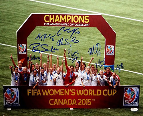 US Women's Soccer Team Autographed 16x20 World Cup Trophy Photo- JSA W Auth - Image 4