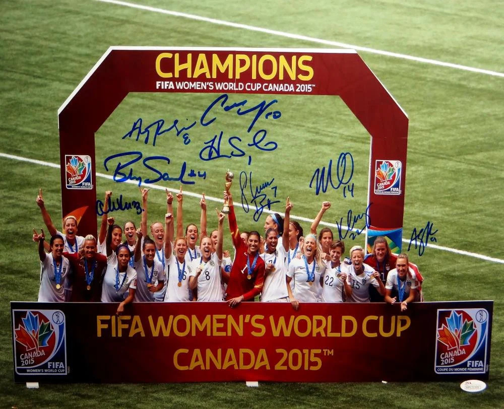 US Women's Soccer Team Autographed 16x20 World Cup Trophy Photo- JSA W Auth - Image 5