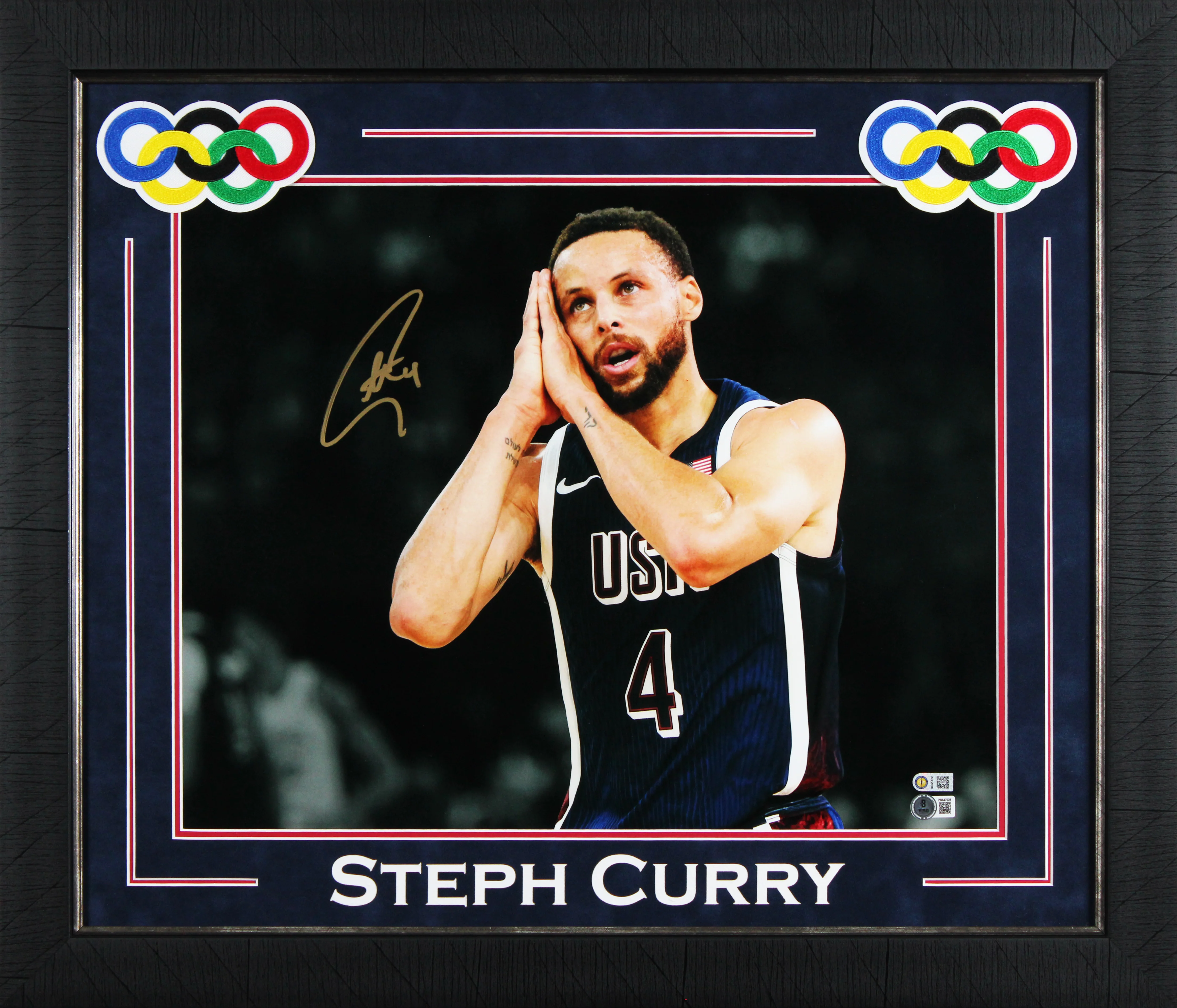 USA Stephen Curry Signed 16x20 Night Night Spotlight Closeup Framed Photo BAS W - Image 2