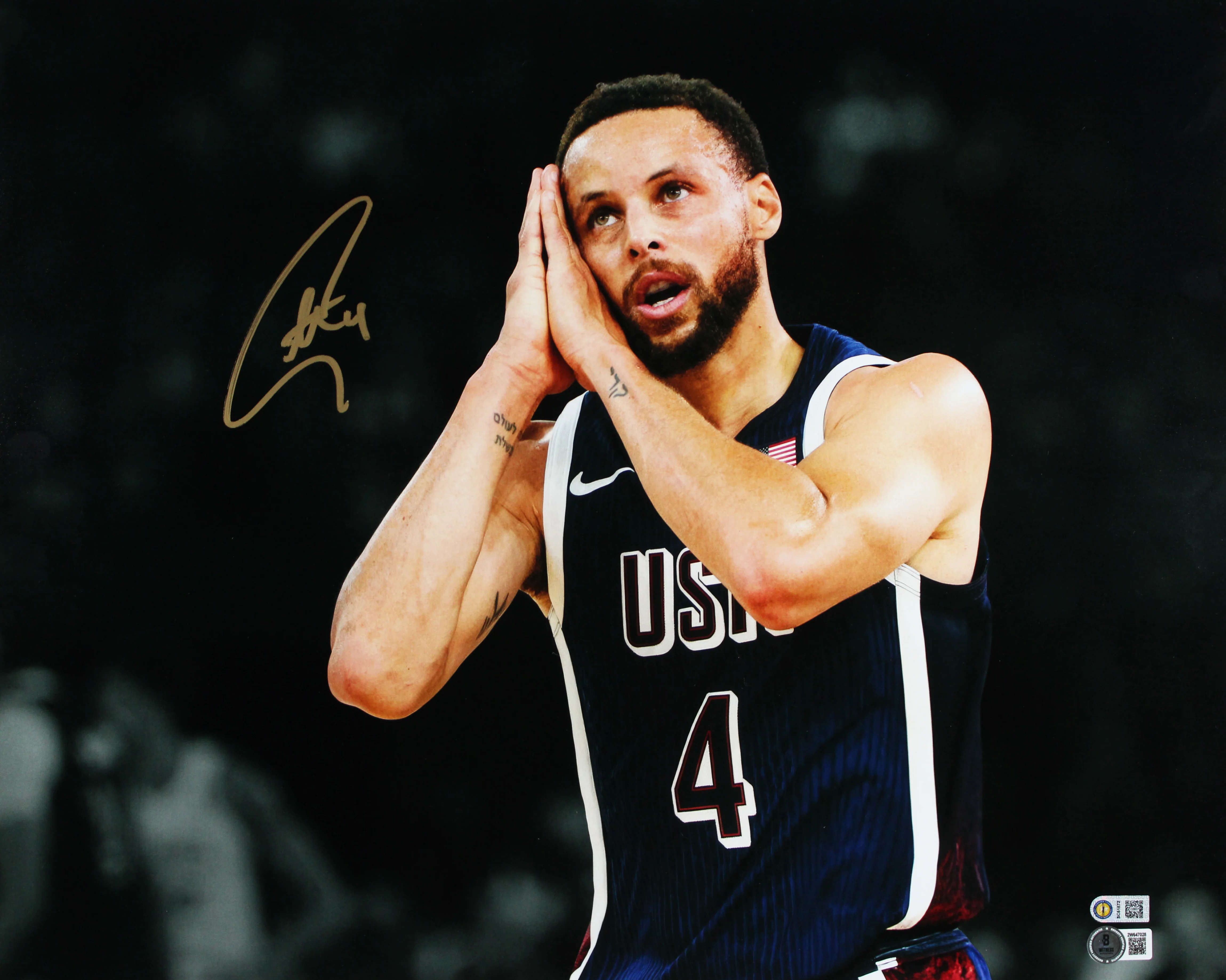 USA Stephen Curry Signed 16x20 Night Night Spotlight Closeup Photo BAS Witness - Image 2