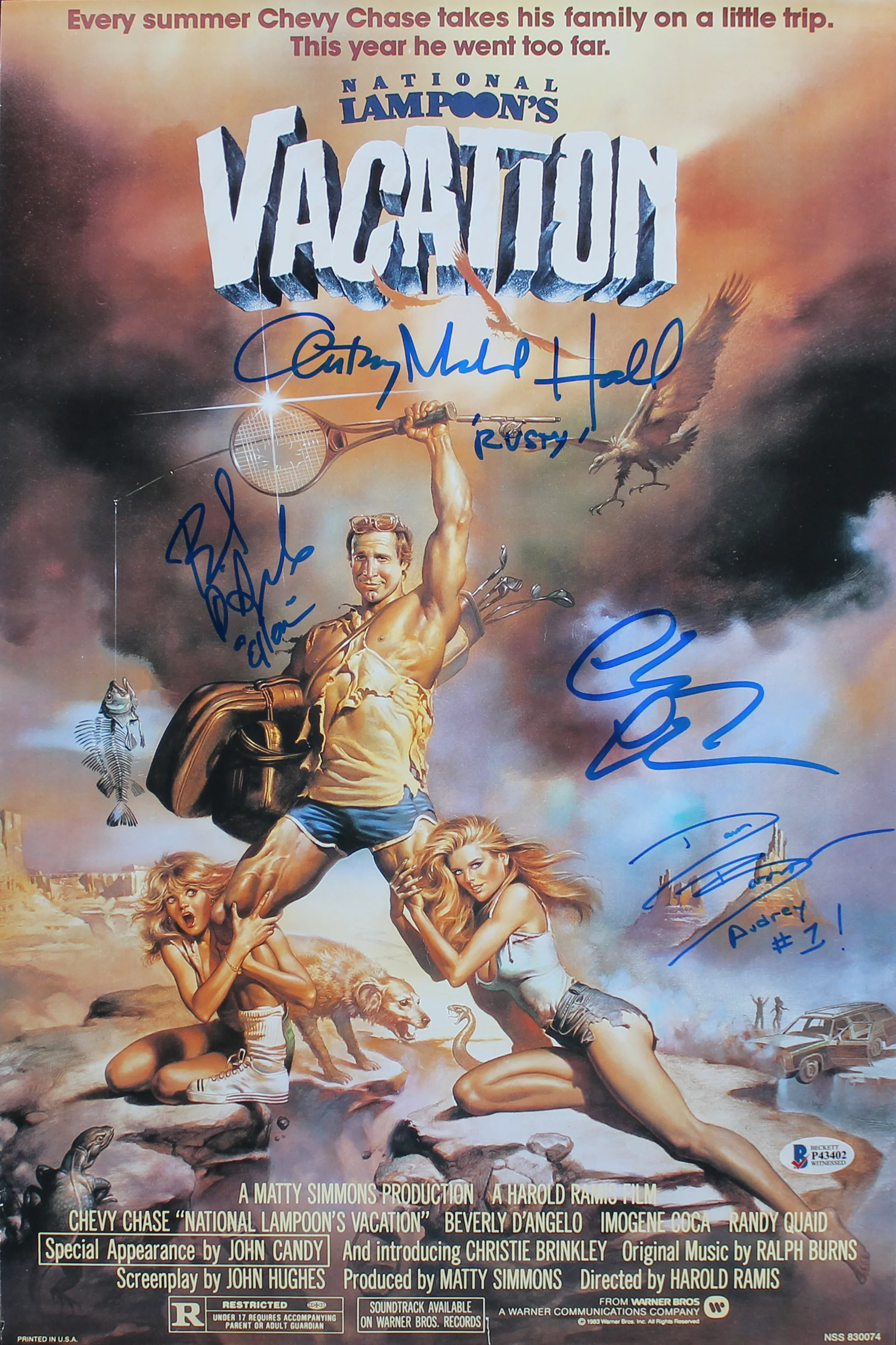 Vacation Cast (4) Chevy Chase, D'Angelo, Barron & Hall Signed 12x18 Photo BAS W