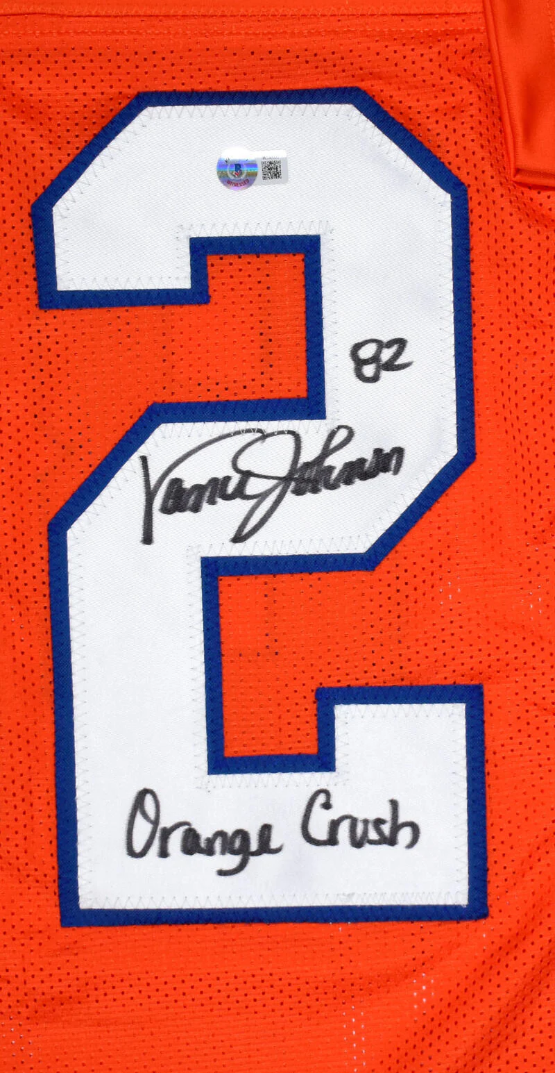 Vance Johnson Autographed Orange Pro Style Jersey w/Orange Crush- Beckett W Holo - Image 2