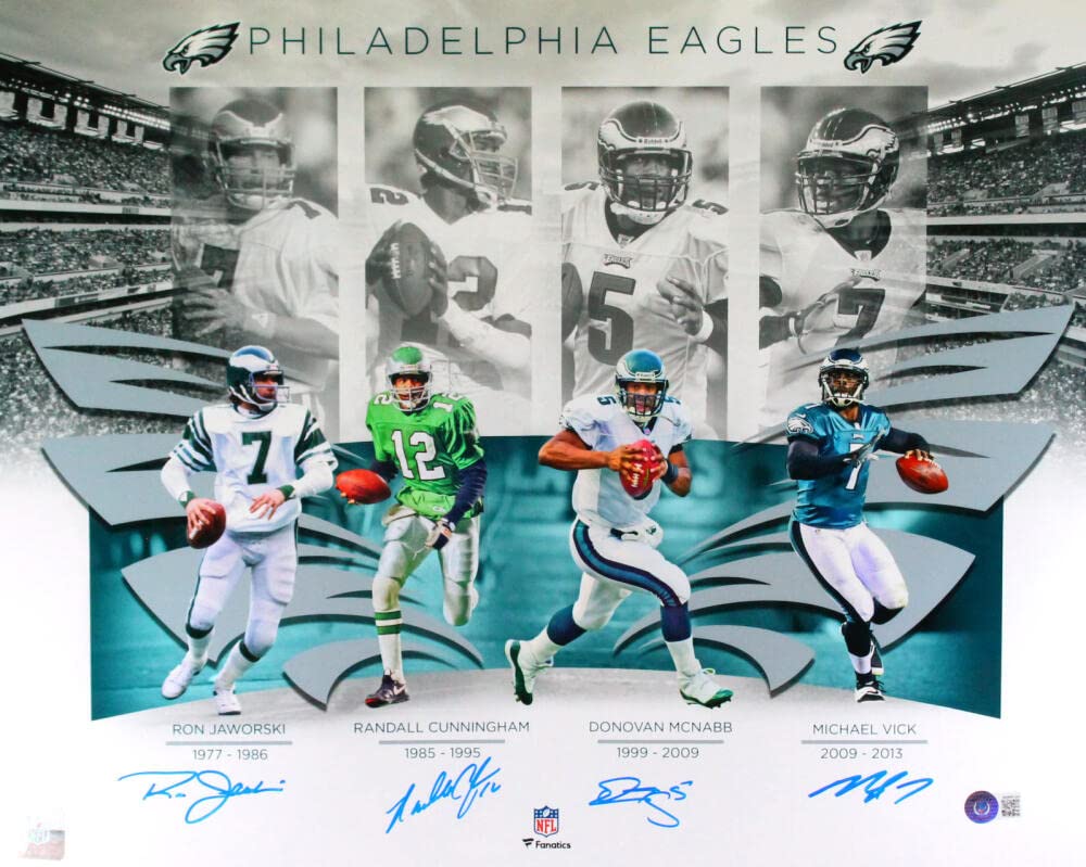 Vick/JAWORSKI/CUNNINGHAM/MCNABB Autographed 16x20-Beckett W Hologram *Blue - Image 6