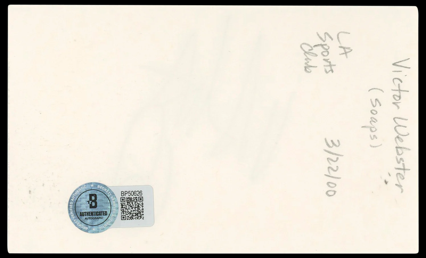 Victor Webster Days of Our Lives Authentic Signed 3x5 Index Card BAS #BP50626 - Image 3