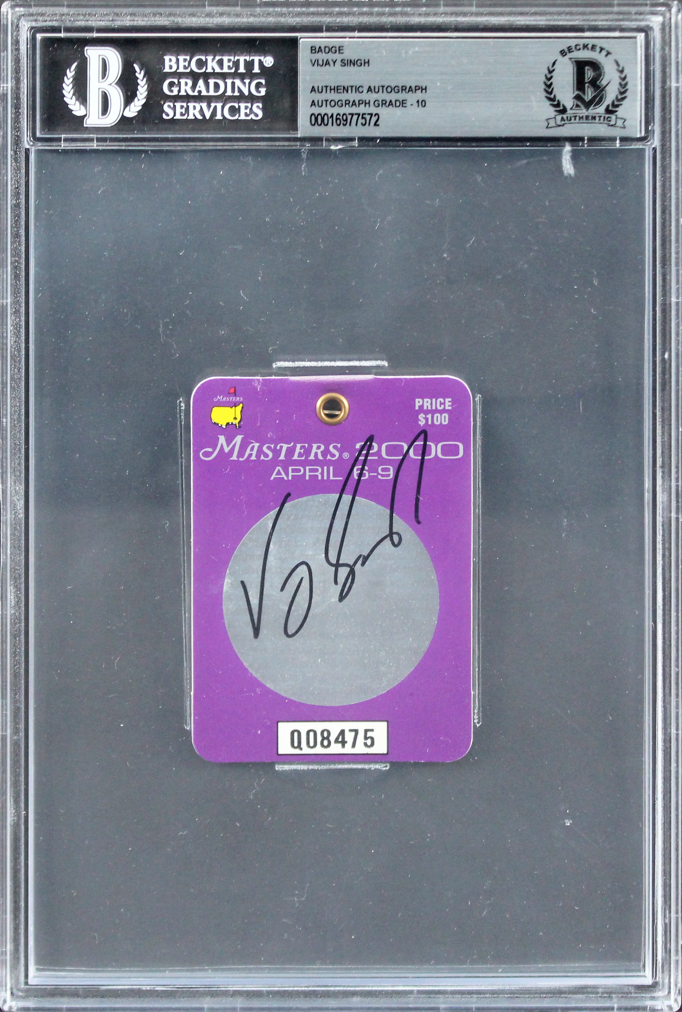 Vijay Singh Signed 2000 Masters Augusta Golf Club Badge Auto 10! BAS Slabbed - Image 2