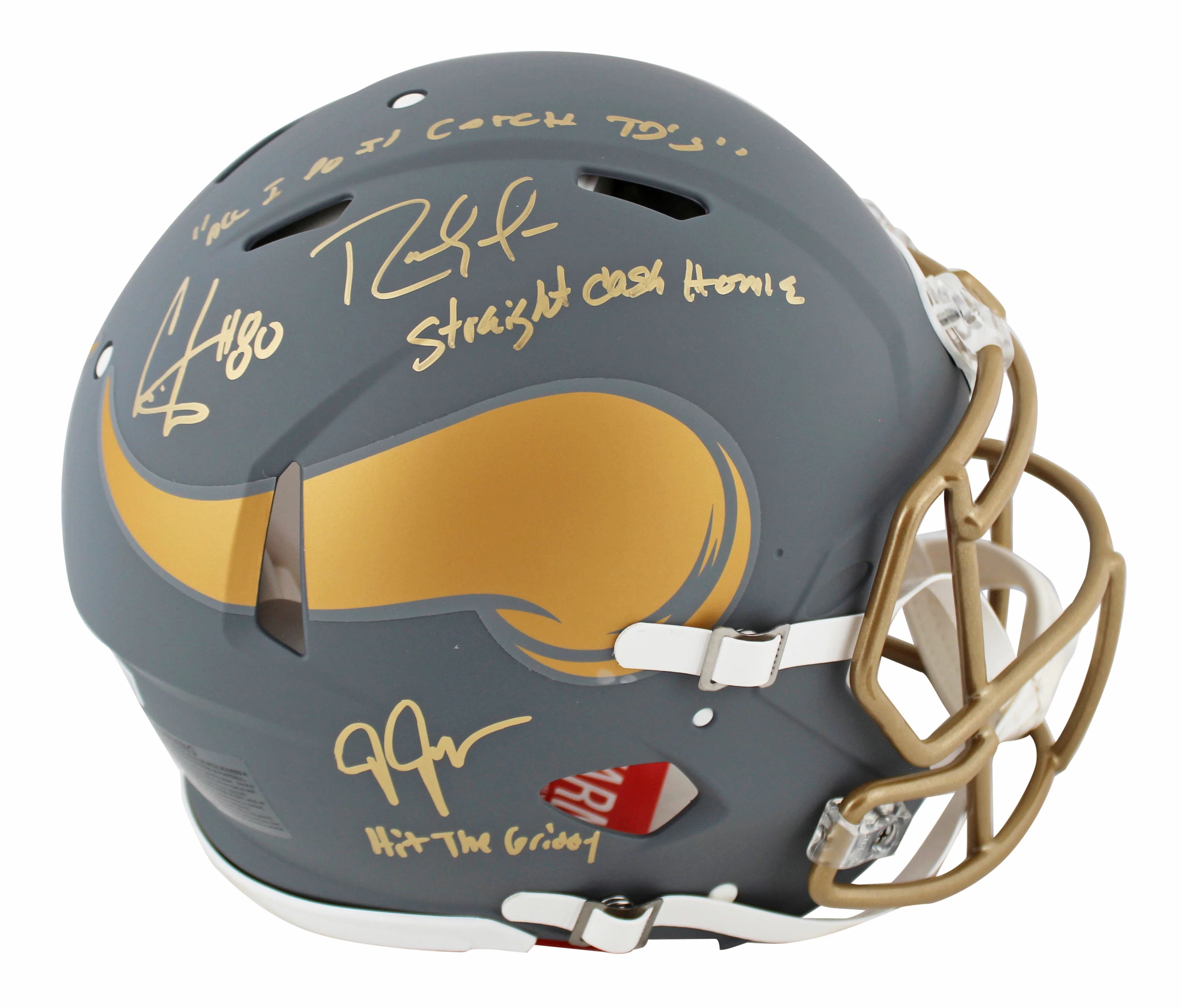 Vikings (3) Jefferson, Moss & Carter Signed Slate F/S Speed Proline Helmet BAS W - Image 2