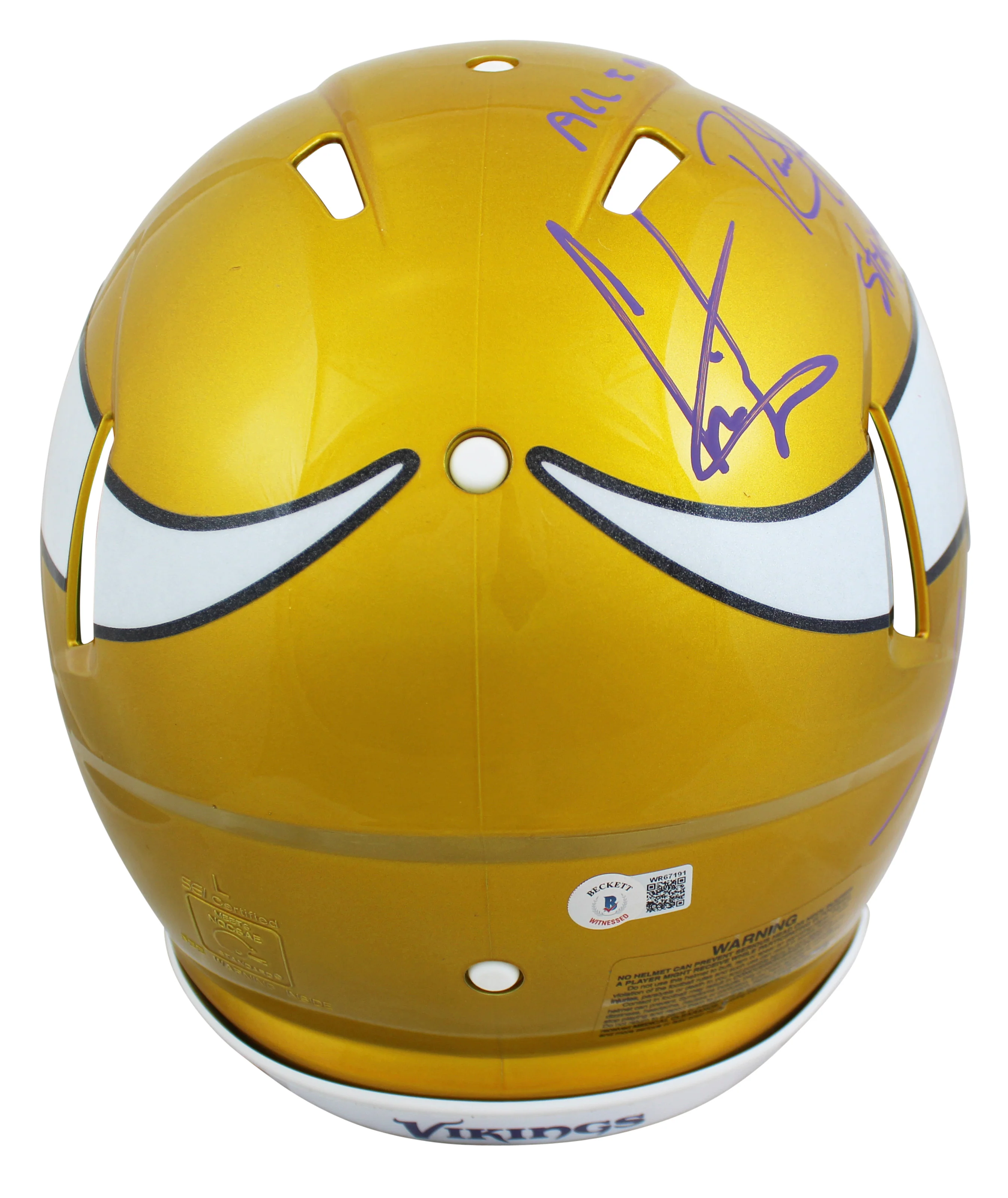 Vikings (3) Moss, Carter & Peterson Signed Flash F/S Speed Proline Helmet BAS W - Image 4