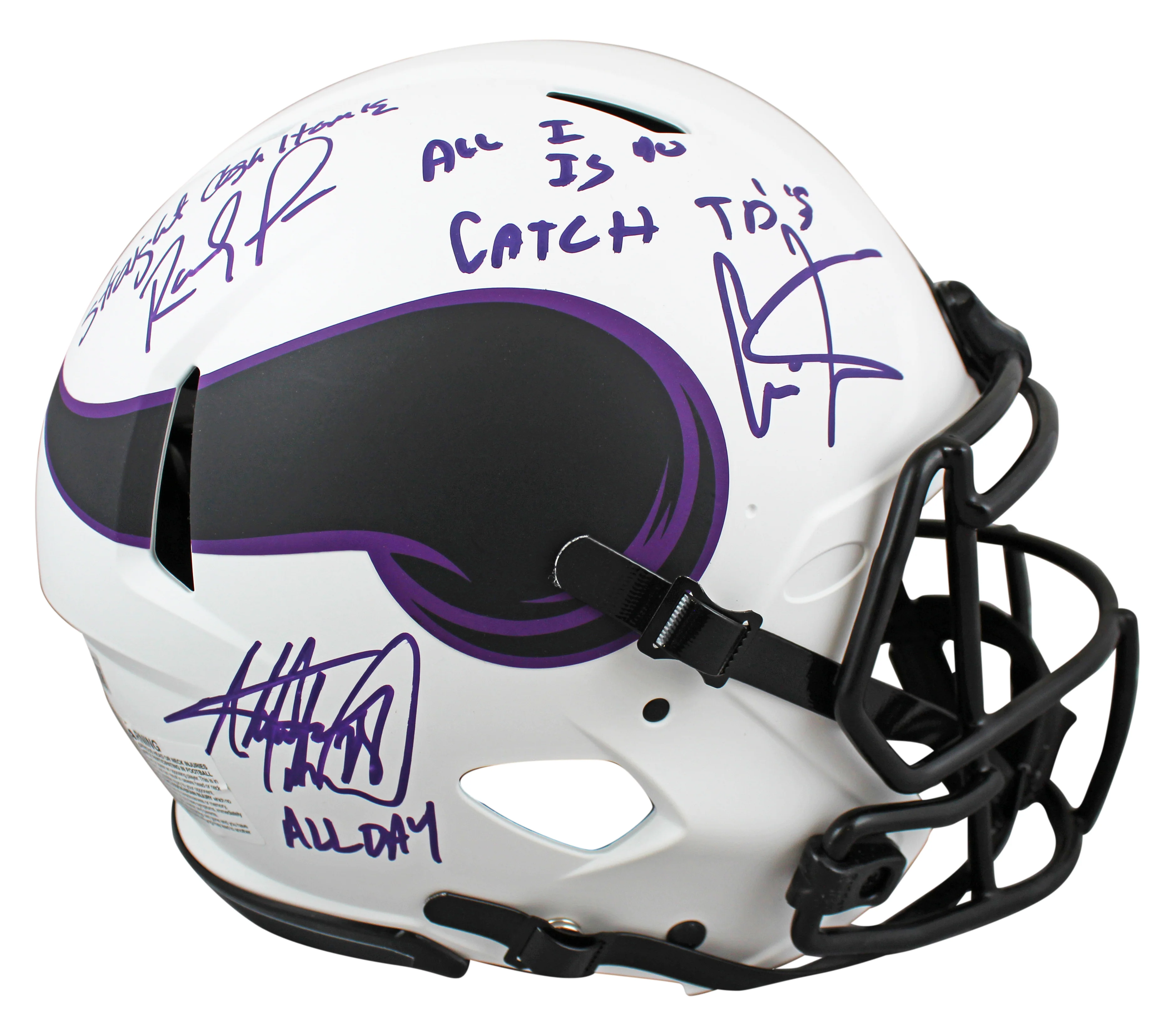 Vikings (3) Moss, Carter & Peterson Signed Lunar F/S Speed Proline Helmet BAS - Image 3