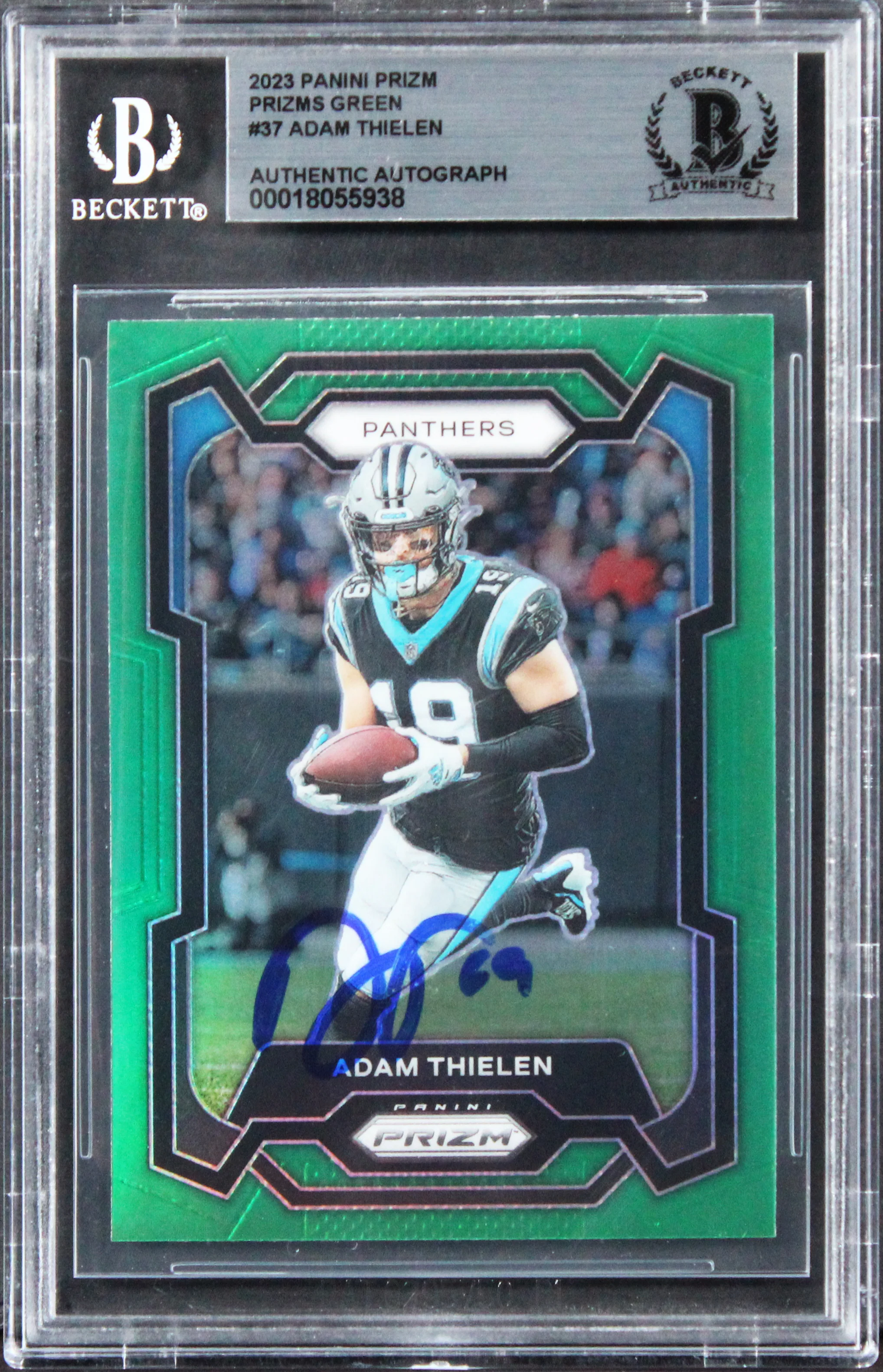 Vikings Adam Thielen Signed 2023 Panini Prizm Green #37 Card BAS Slabbed - Image 2