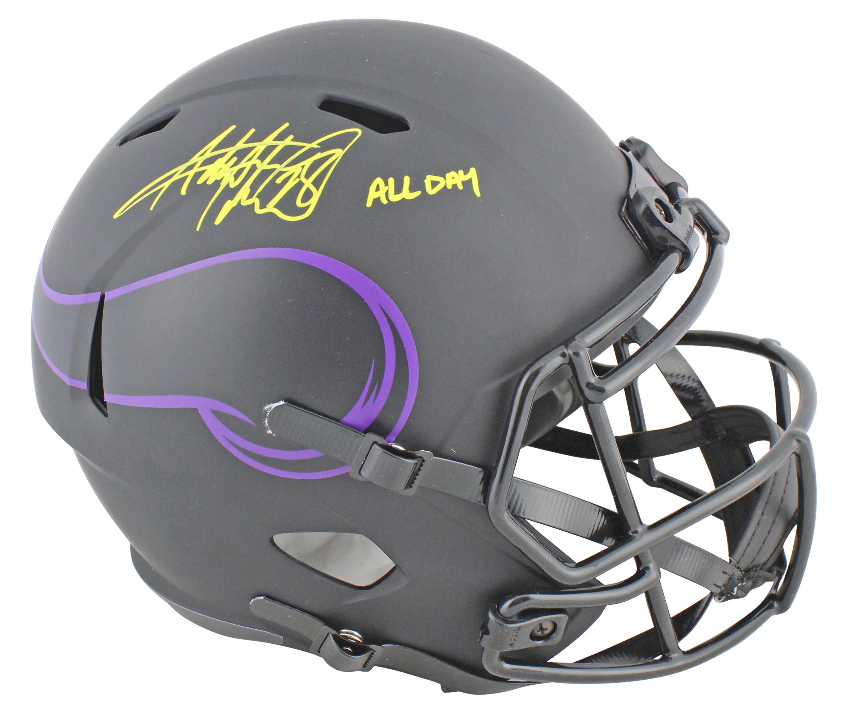 Vikings Adrian Peterson "All Day" Signed Eclipse F/S Speed Rep Helmet w Case BAS - Image 3
