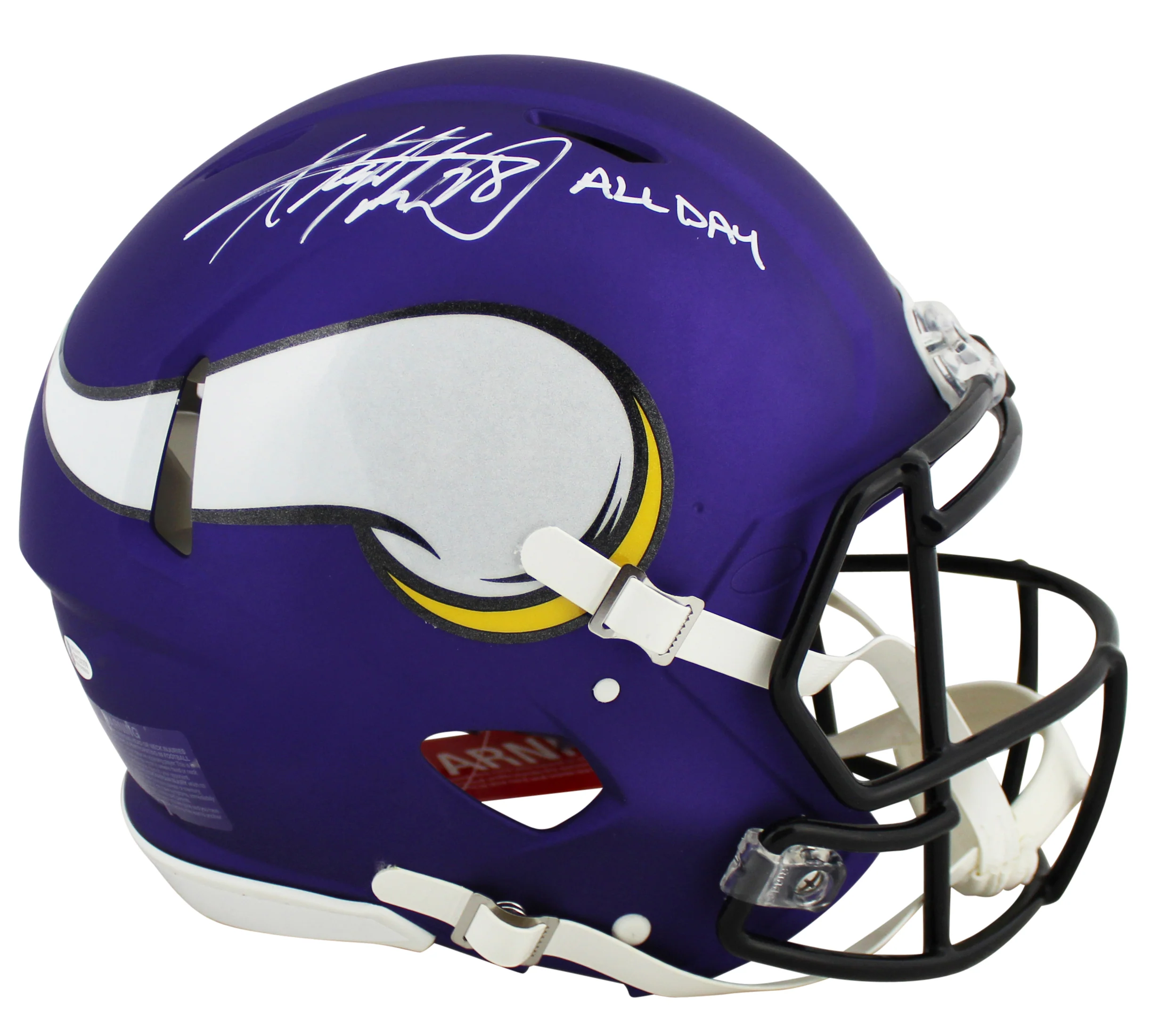 Vikings Adrian Peterson "All Day" Signed F/S Speed Proline Helmet W/ Case BAS W - Image 3